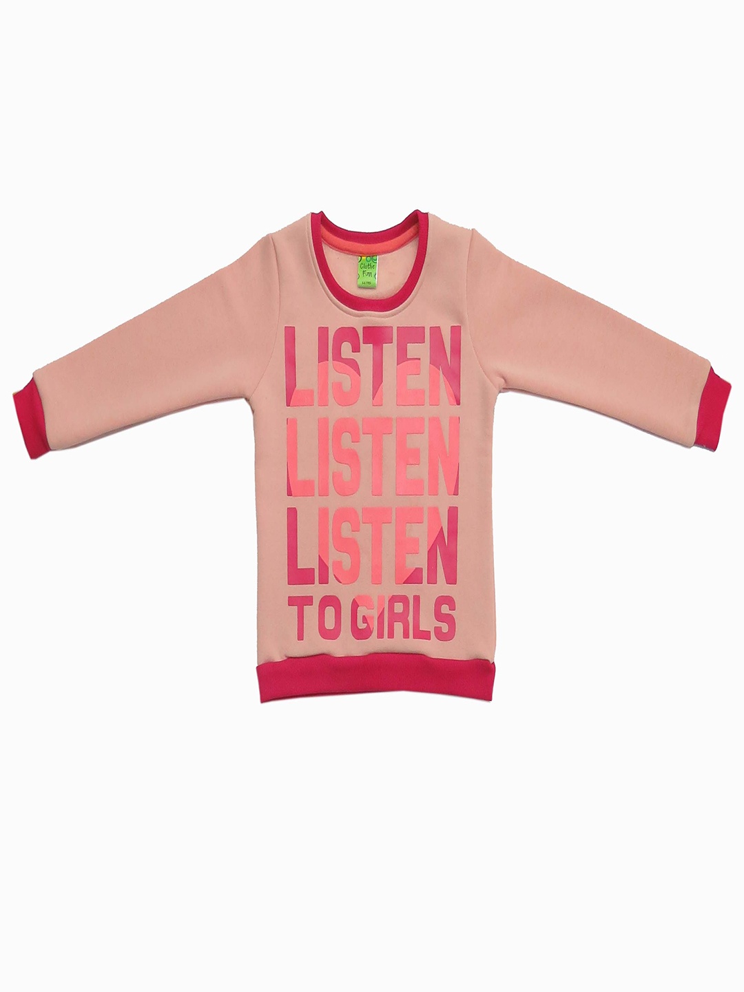 

Clothe Funn Girls Typography Printed Fleece Pullover Sweatshirt, Peach