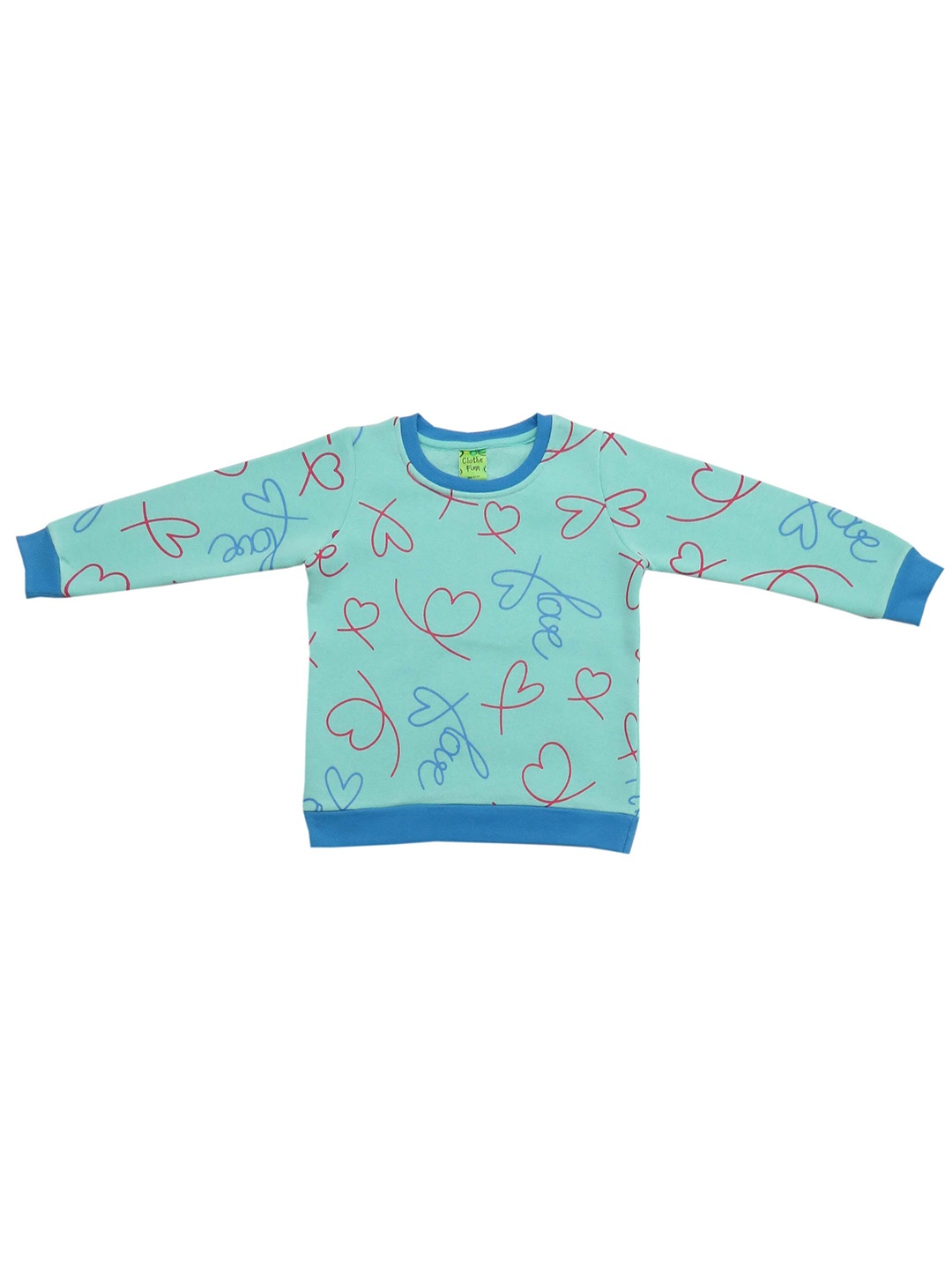 

Clothe Funn Girls Conversational Printed Fleece Pullover, Sea green