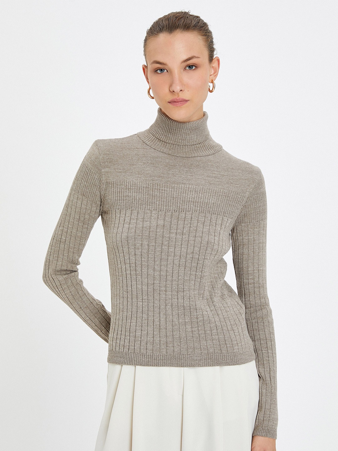 

Koton Ribbed Turtle Neck Long Sleeves Acrylic Pullover Sweater, Beige