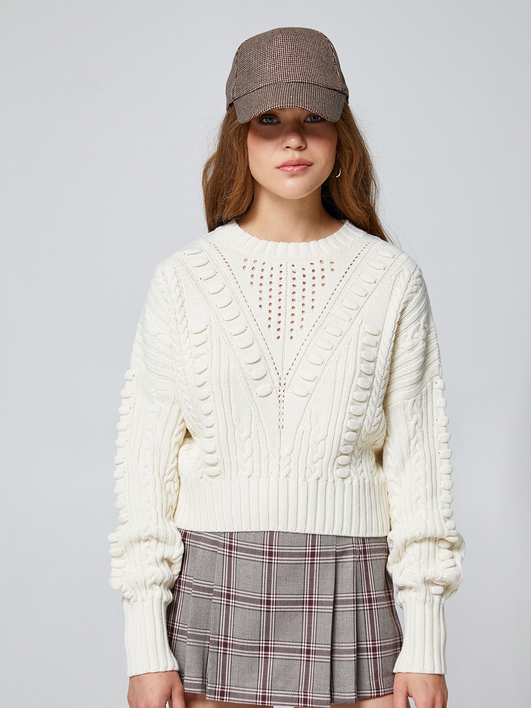 

Koton Cable Knit Self Designed Pure Acrylic Pullover, Off white