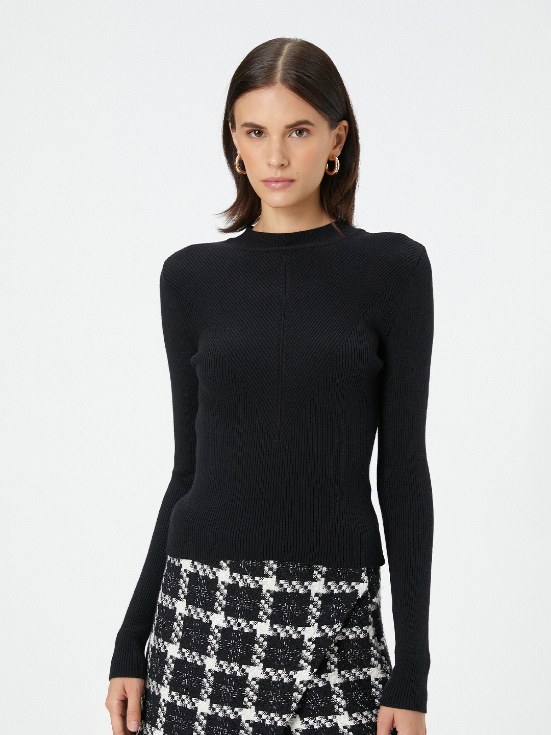 

Koton Ribbed Round Neck Pullover, Black