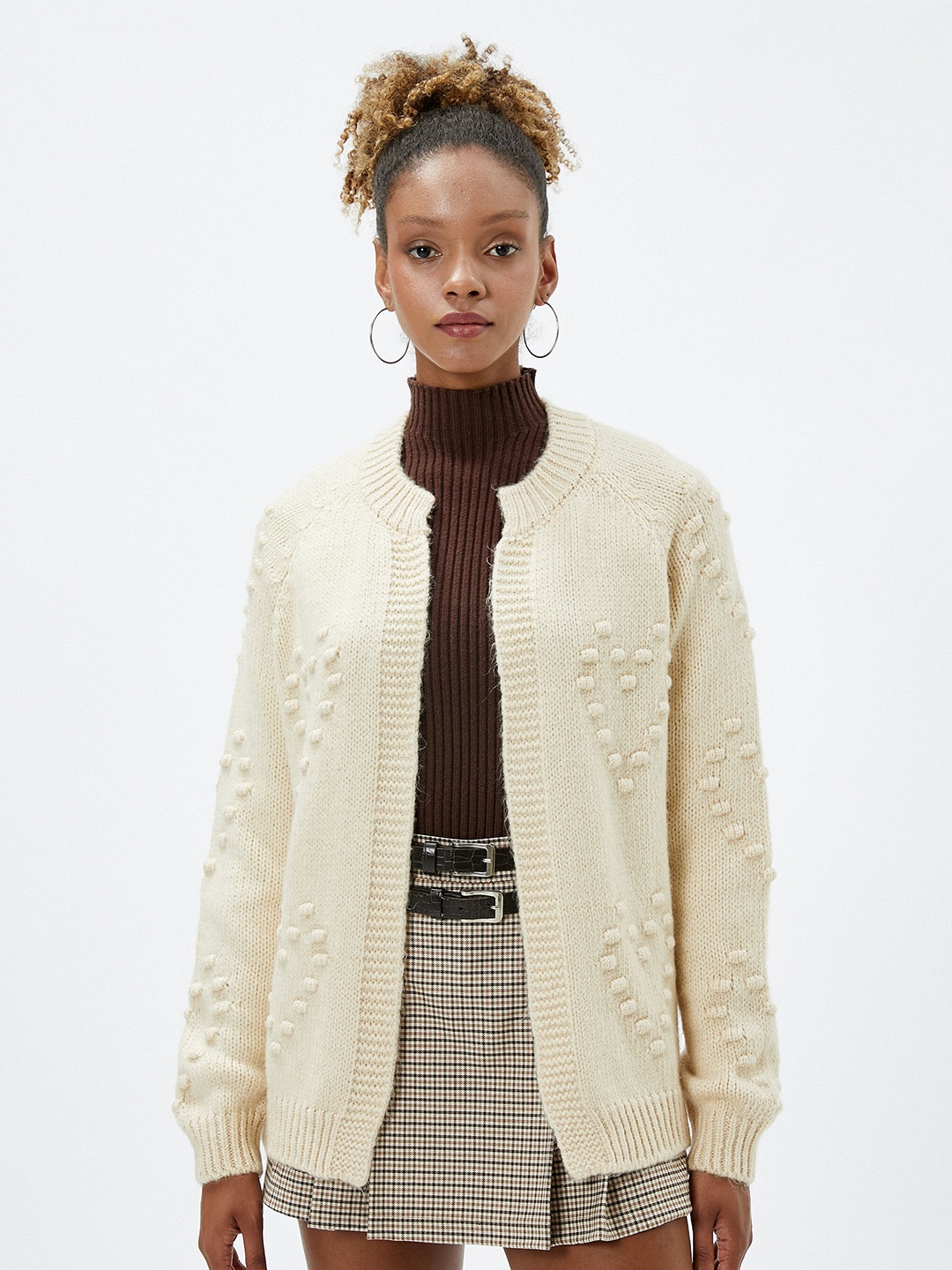 

Koton Self Design Front Open Sweater, Cream
