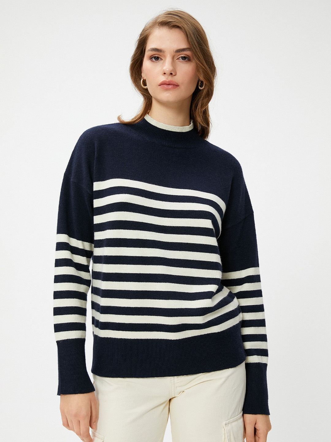 

Koton Striped Round Neck Pullover, Black