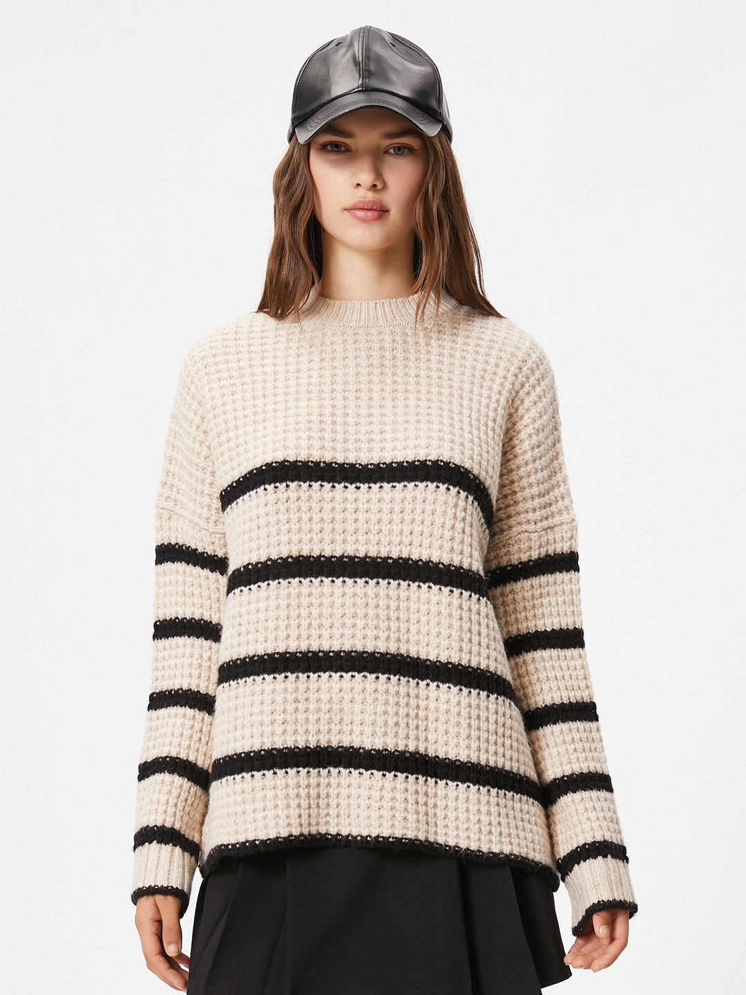 

Koton Striped Longline Acrylic Pullover, Cream