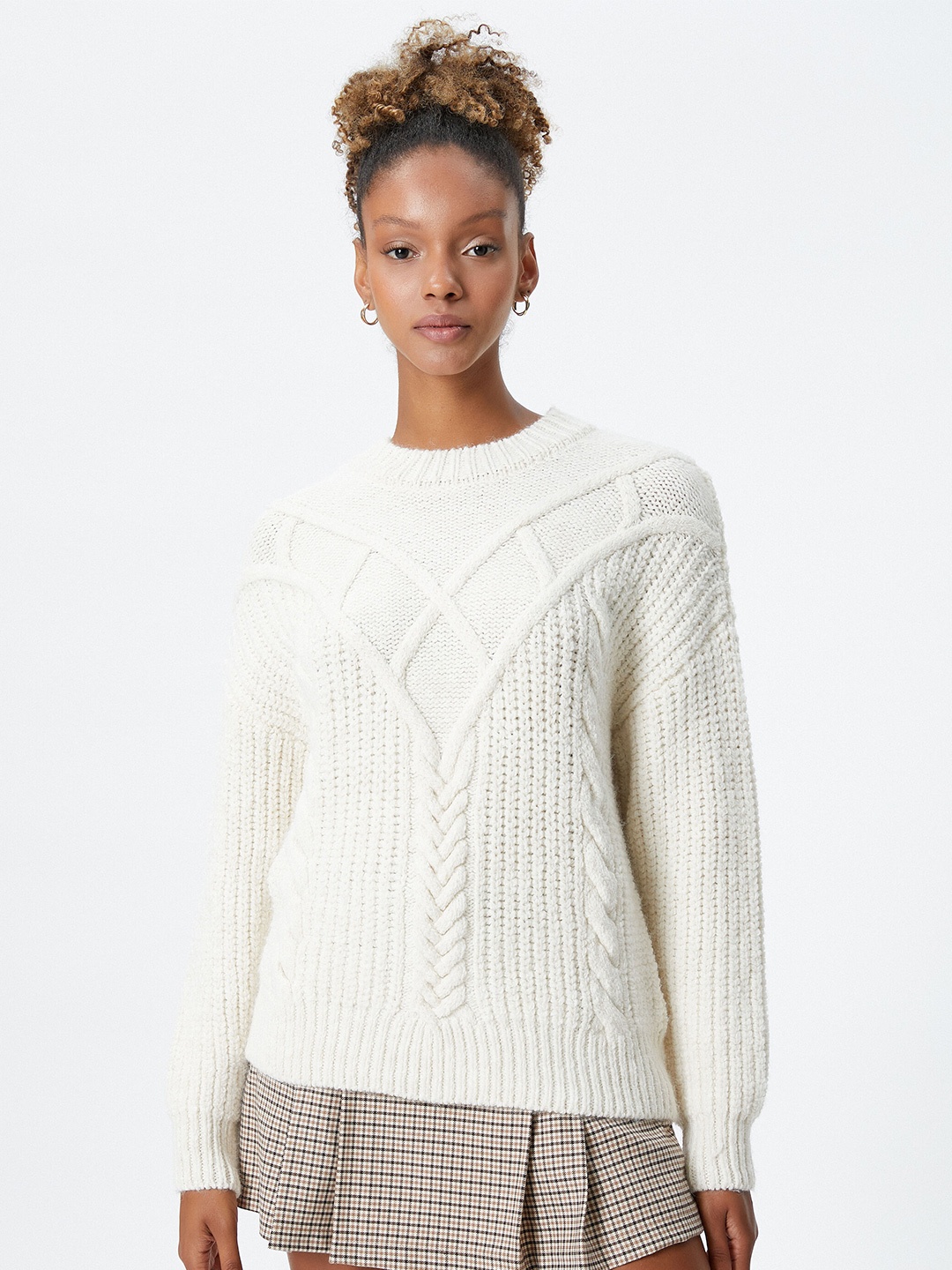 

Koton Cable Knit Self Design Pullover Sweater, White