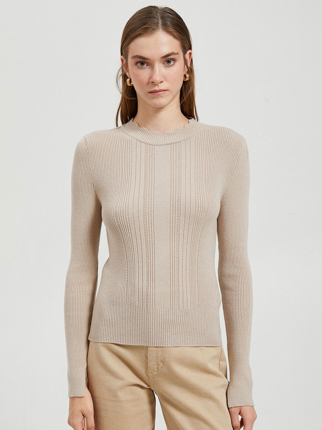

Koton Ribbed Pullover, Beige