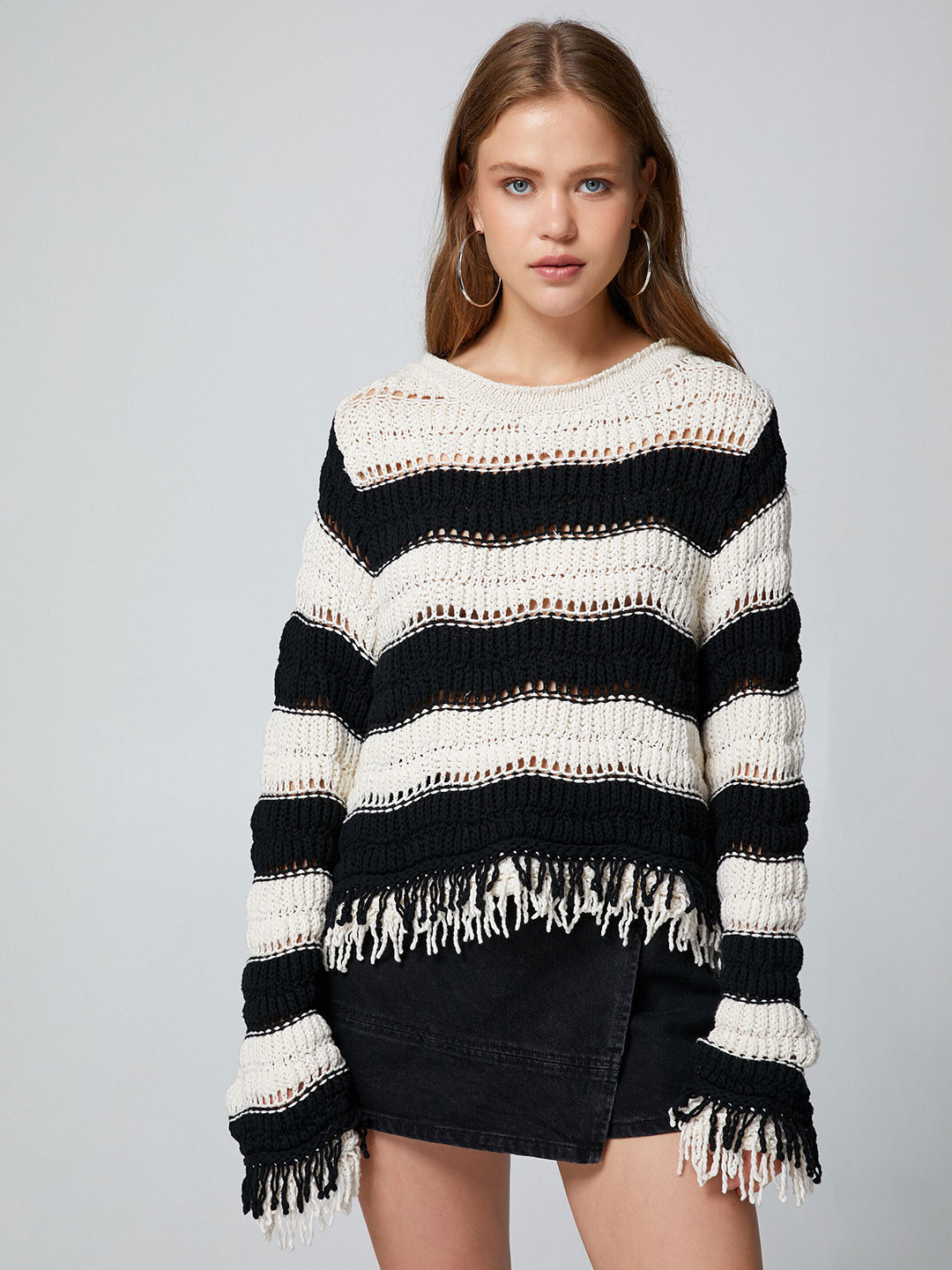

Koton Striped Long Sleeves Acrylic Pullover Sweater, White