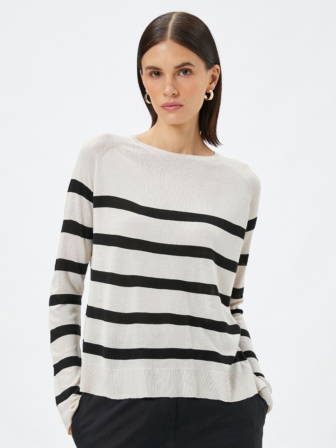 

Koton Striped Long Sleeves Pullover, Black