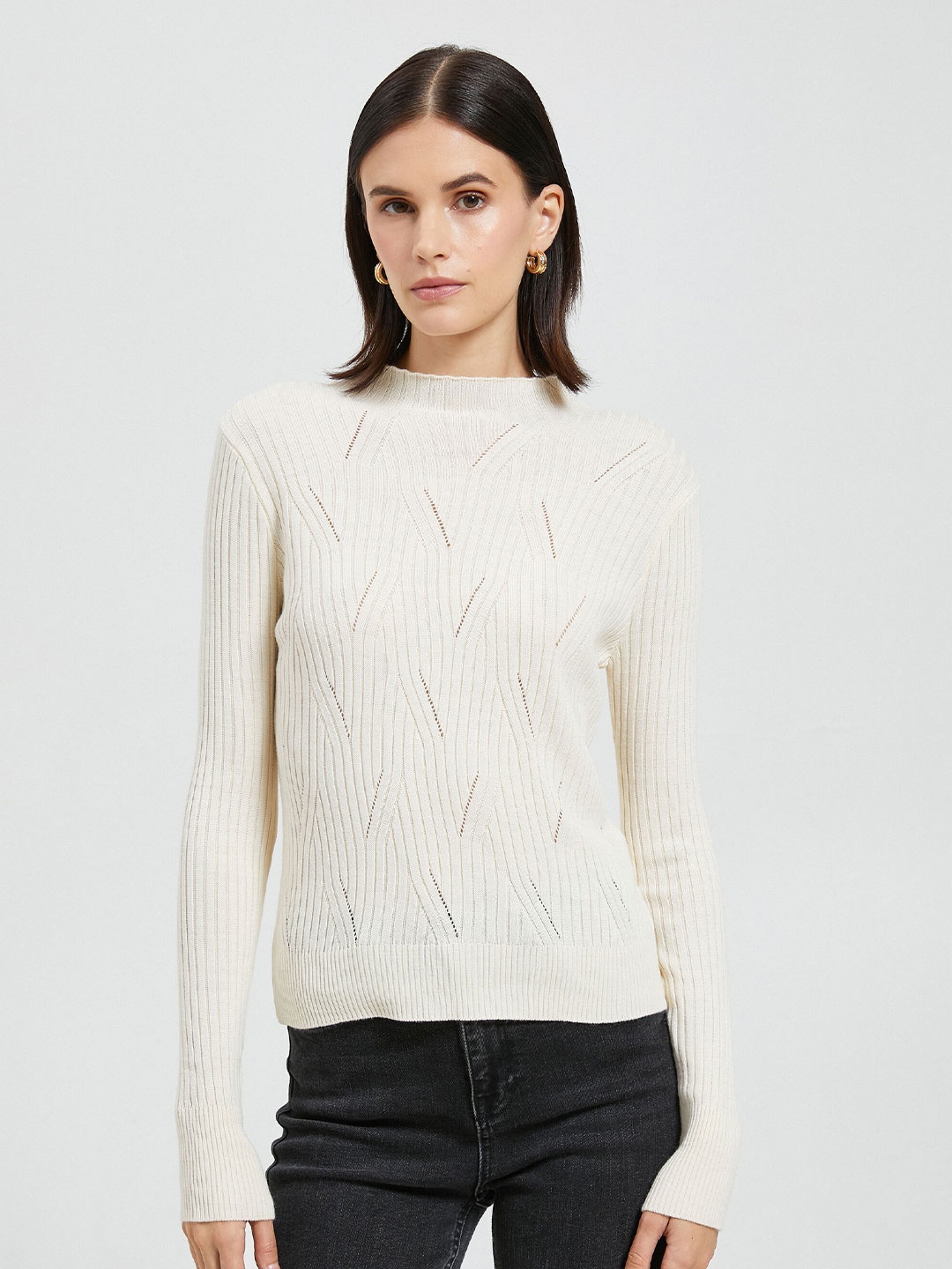 

Koton Ribbed Turtle Neck Acrylic Pullover Sweater, Cream