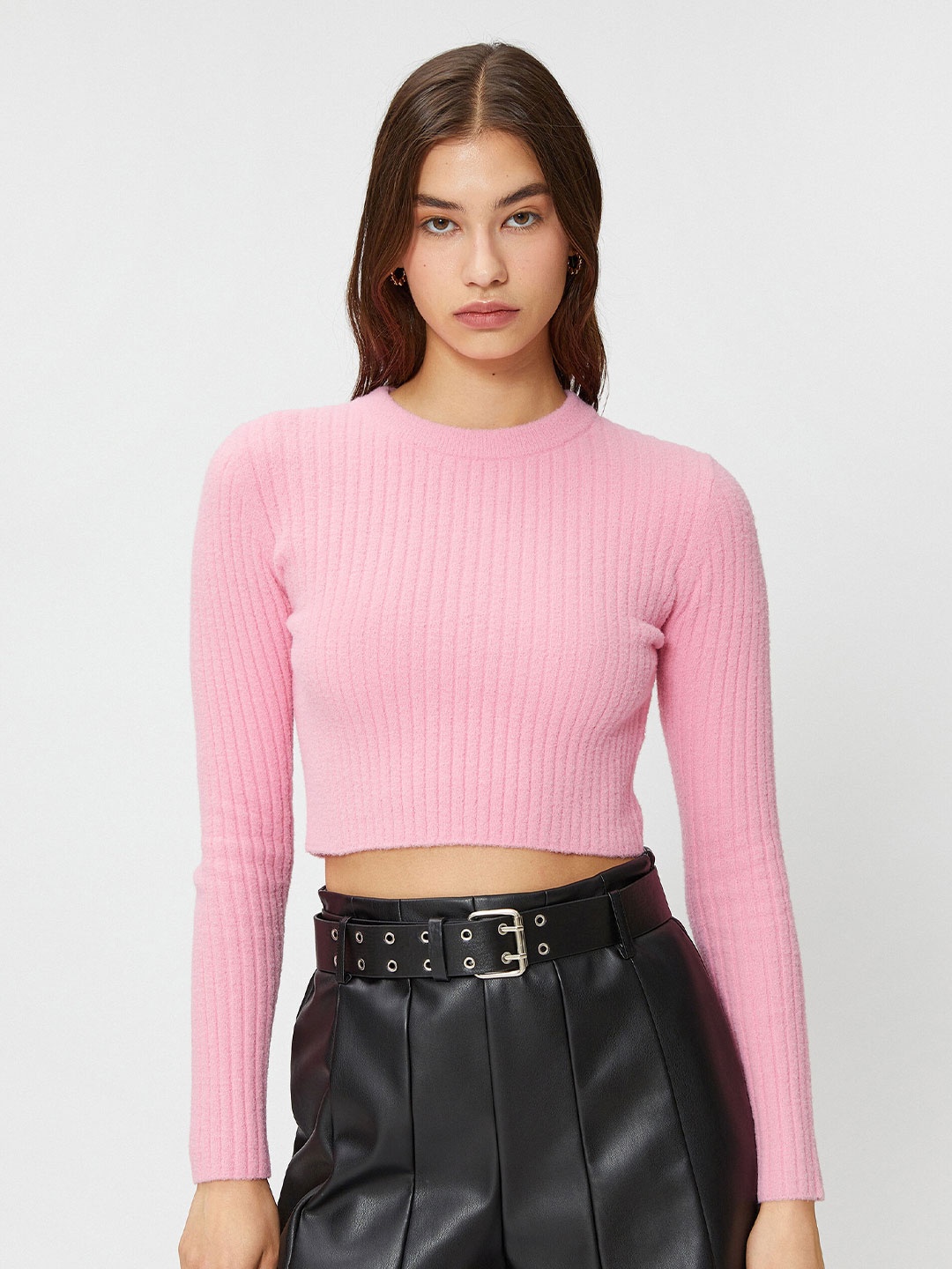 

Koton Ribbed Crop Pullover, Pink