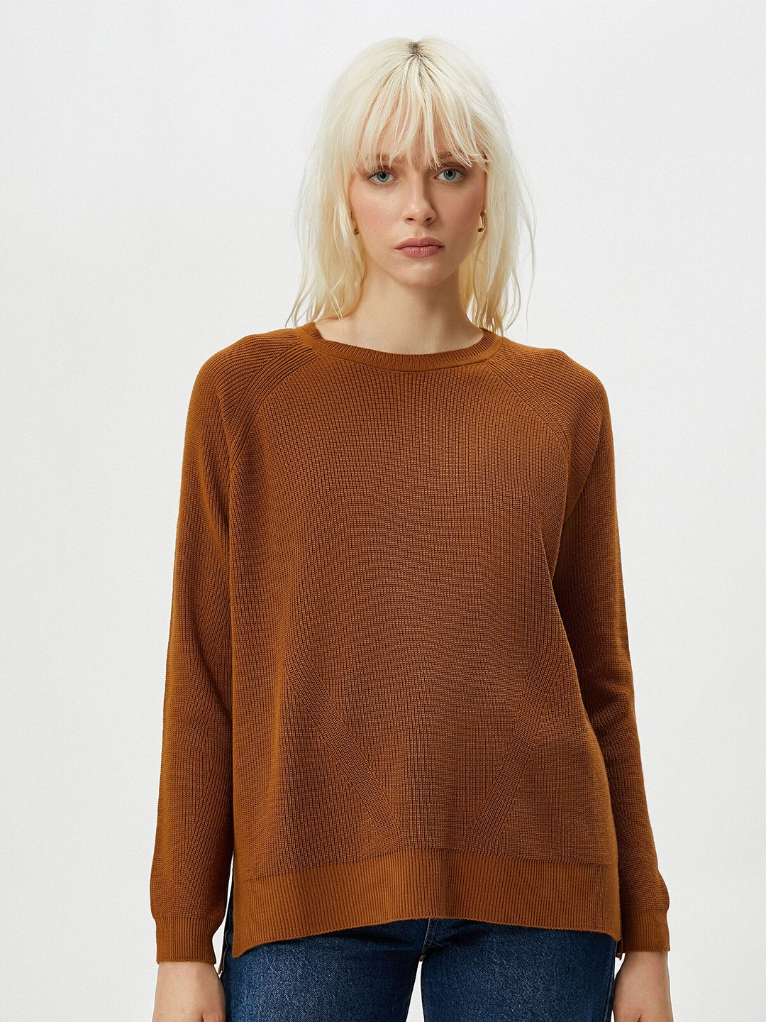 

Koton Round Neck Ribbed Pullover Sweater, Brown