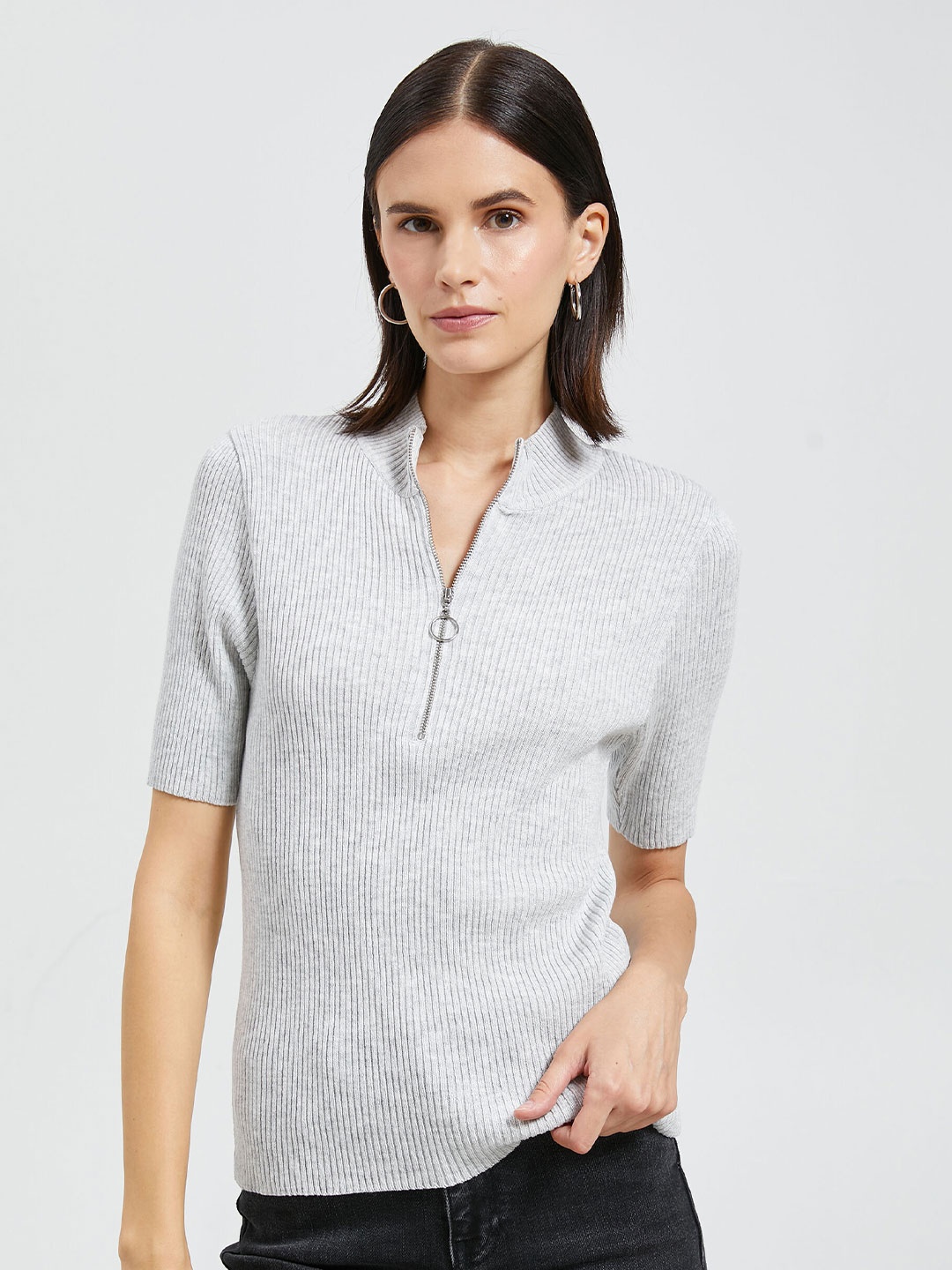 

Koton High Neck Ribbed Pullover, Grey