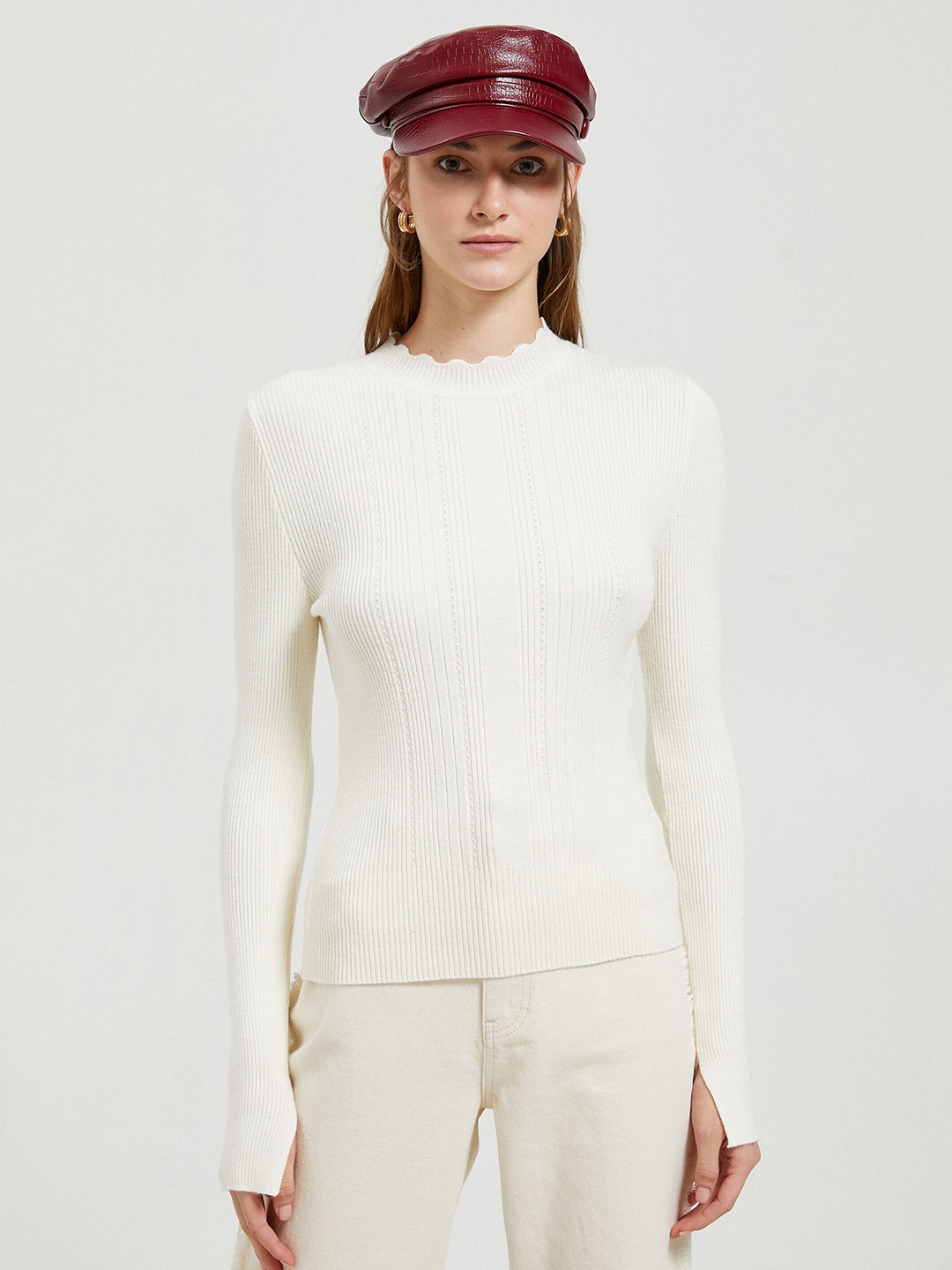 

Koton Self Design High Neck Long Sleeves Pullover, Off white