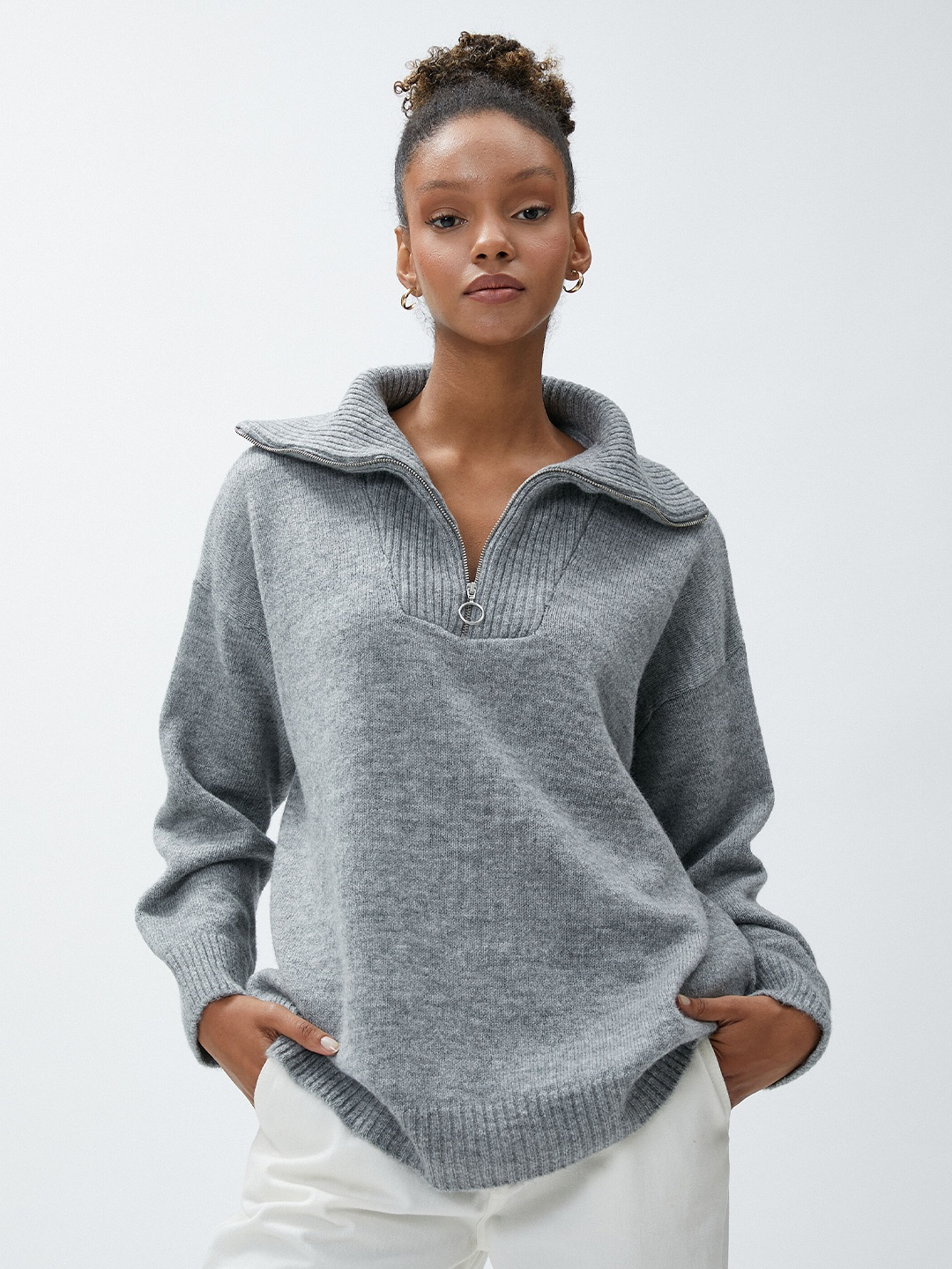 

Koton Spread Collar Acrylic Pullover, Grey melange
