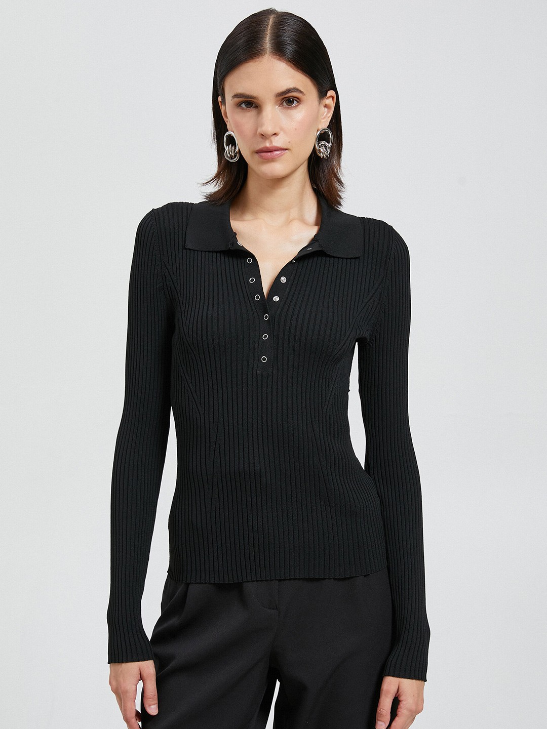 

Koton Ribbed Long Sleeves Pullover, Black