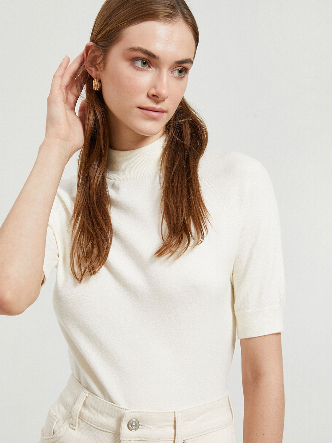 

Koton Short Sleeves High Neck Pullover, White