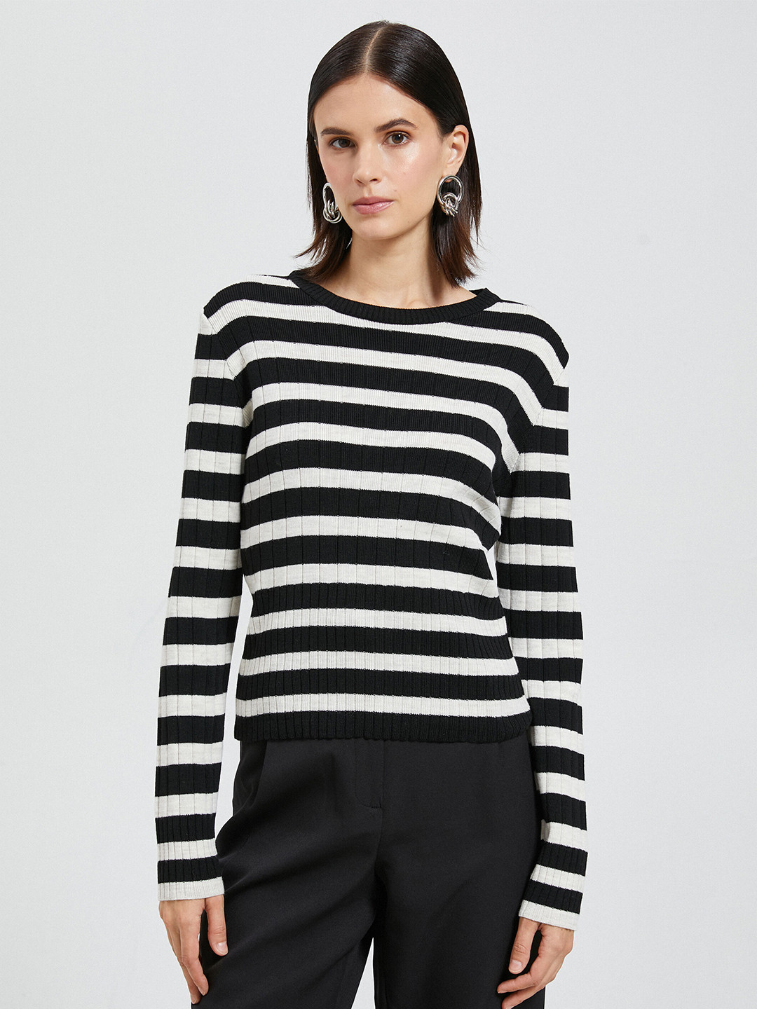 

Koton Striped Long Sleeves Acrylic Pullover, White