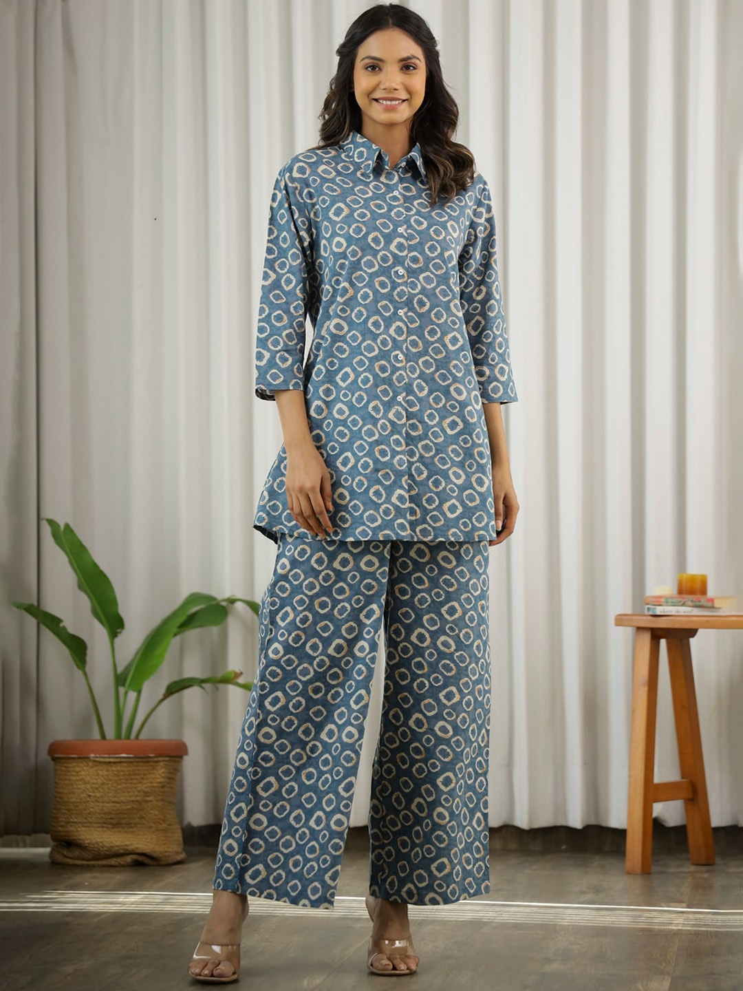 

SANSKRUTIHOMES Printed Pure Cotton Shirt & Trousers, Blue