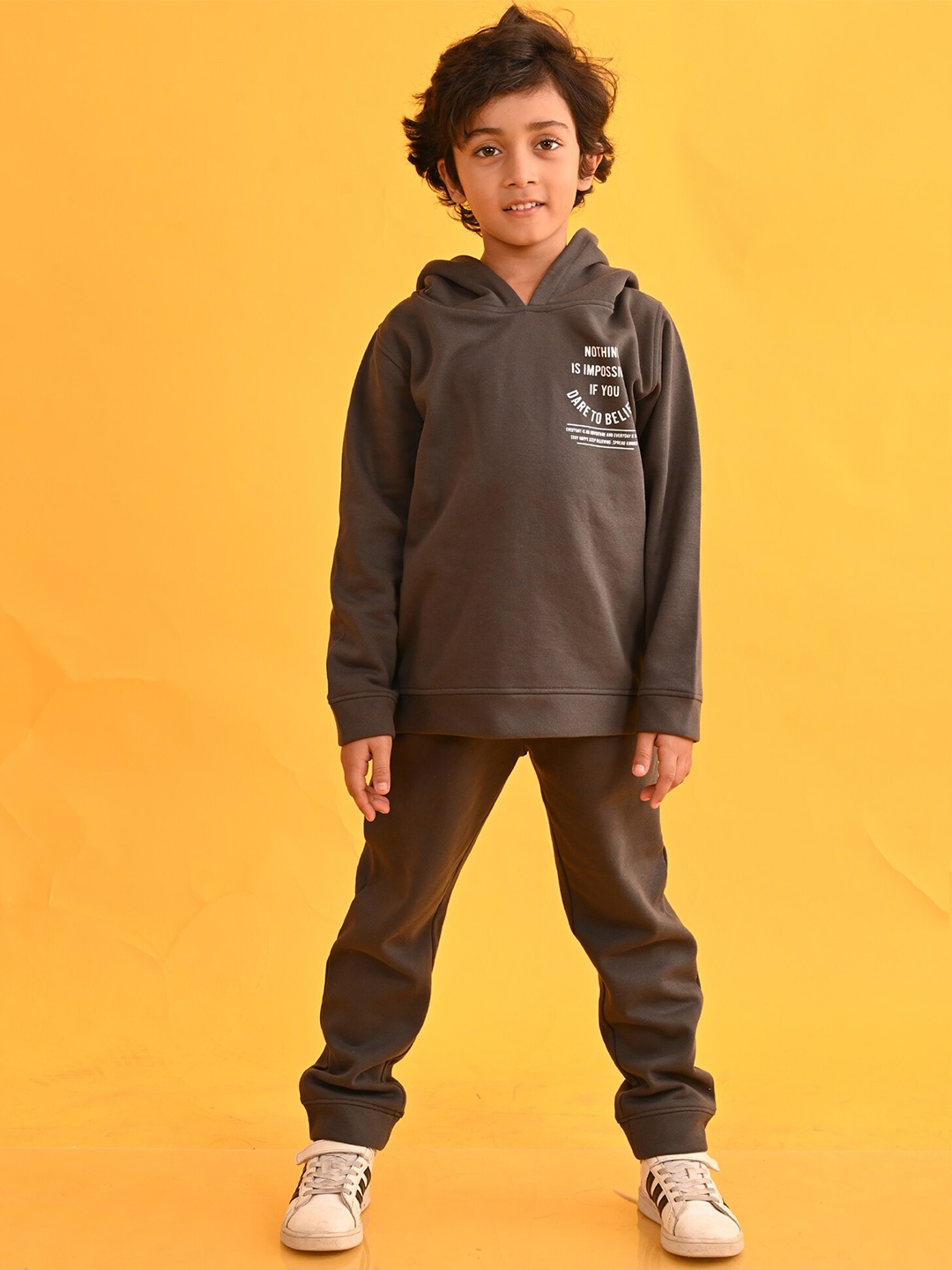 

Anthrilo Boys Printed Hooded Fleece Sweatshirt With Trouser, Brown