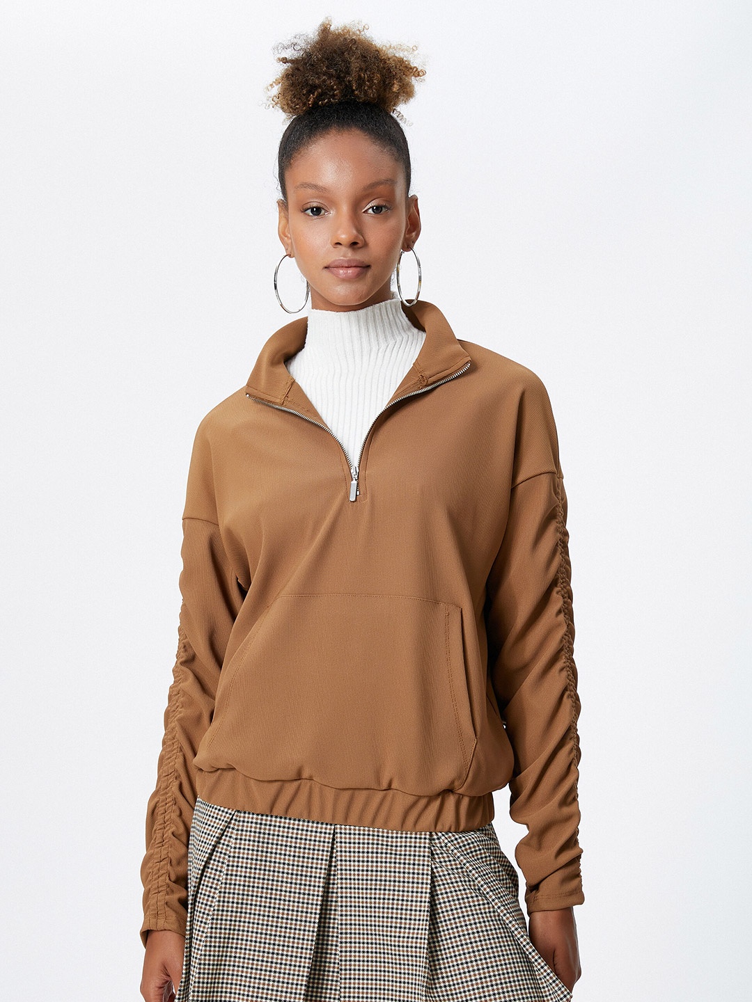 

Koton Mock Collar Half Zipper Sweatshirt, Beige