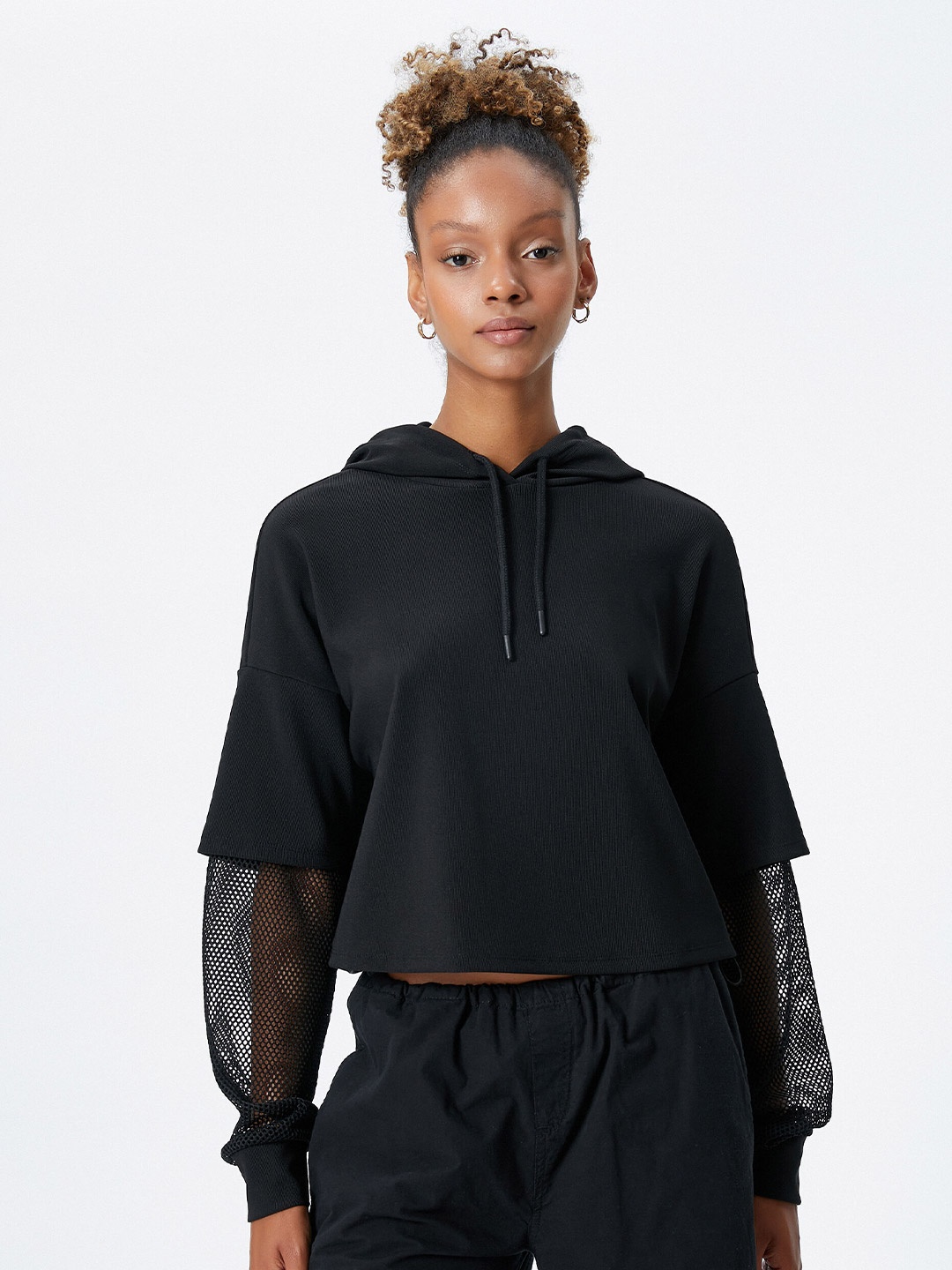 

Koton Self Design Hooded Pullover Sweatshirt, Black