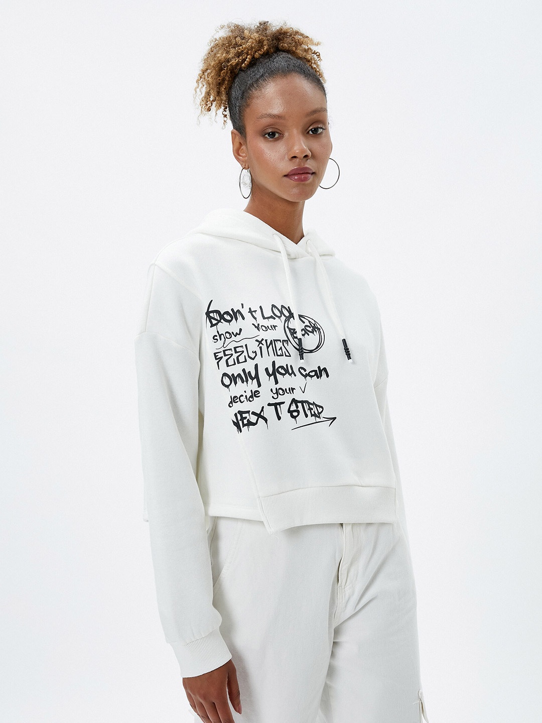 

Koton Typography Printed Hooded Pullover Sweatshirt, White