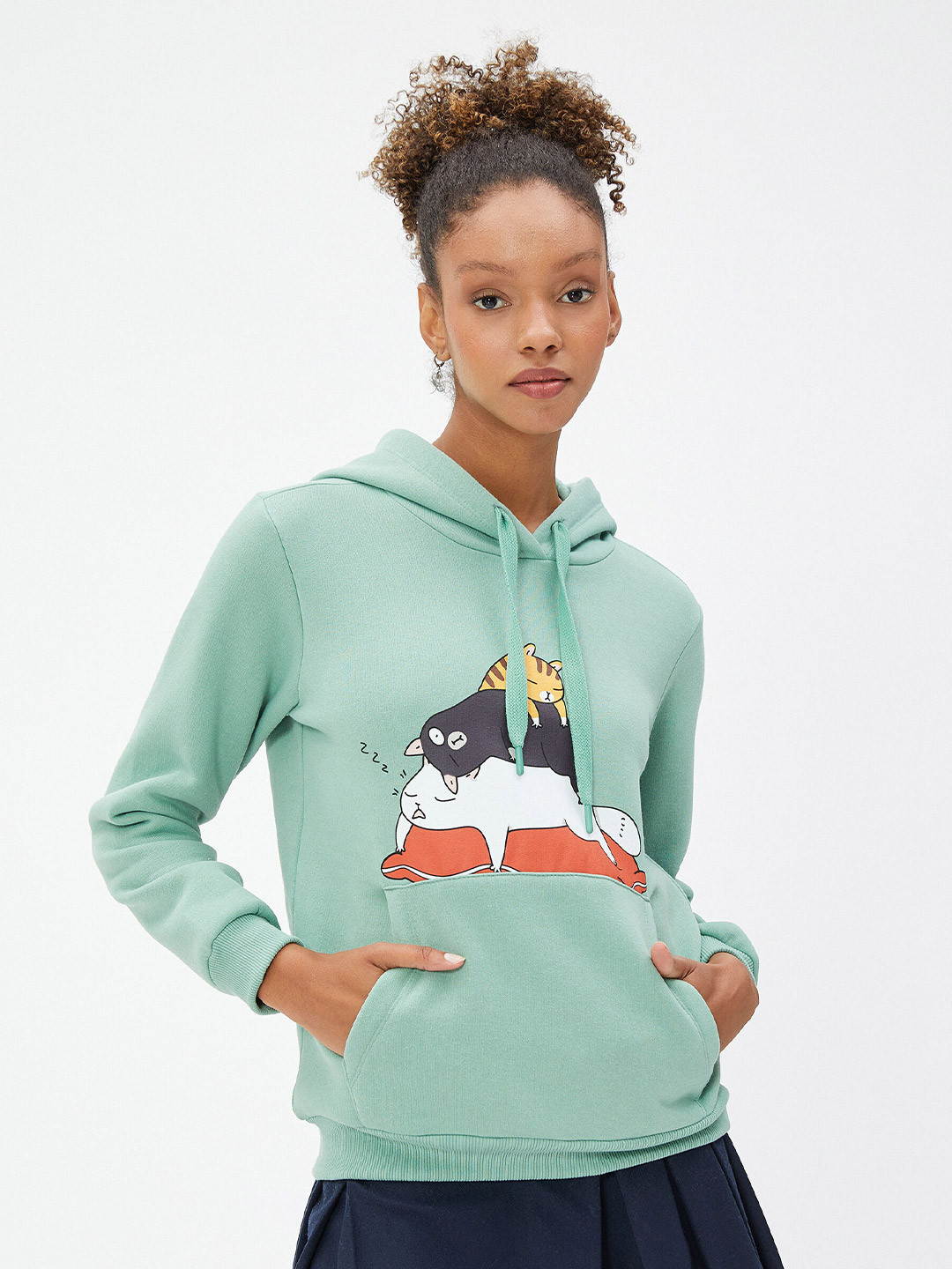 

Koton Graphic Printed Hooded Sweatshirt, Green