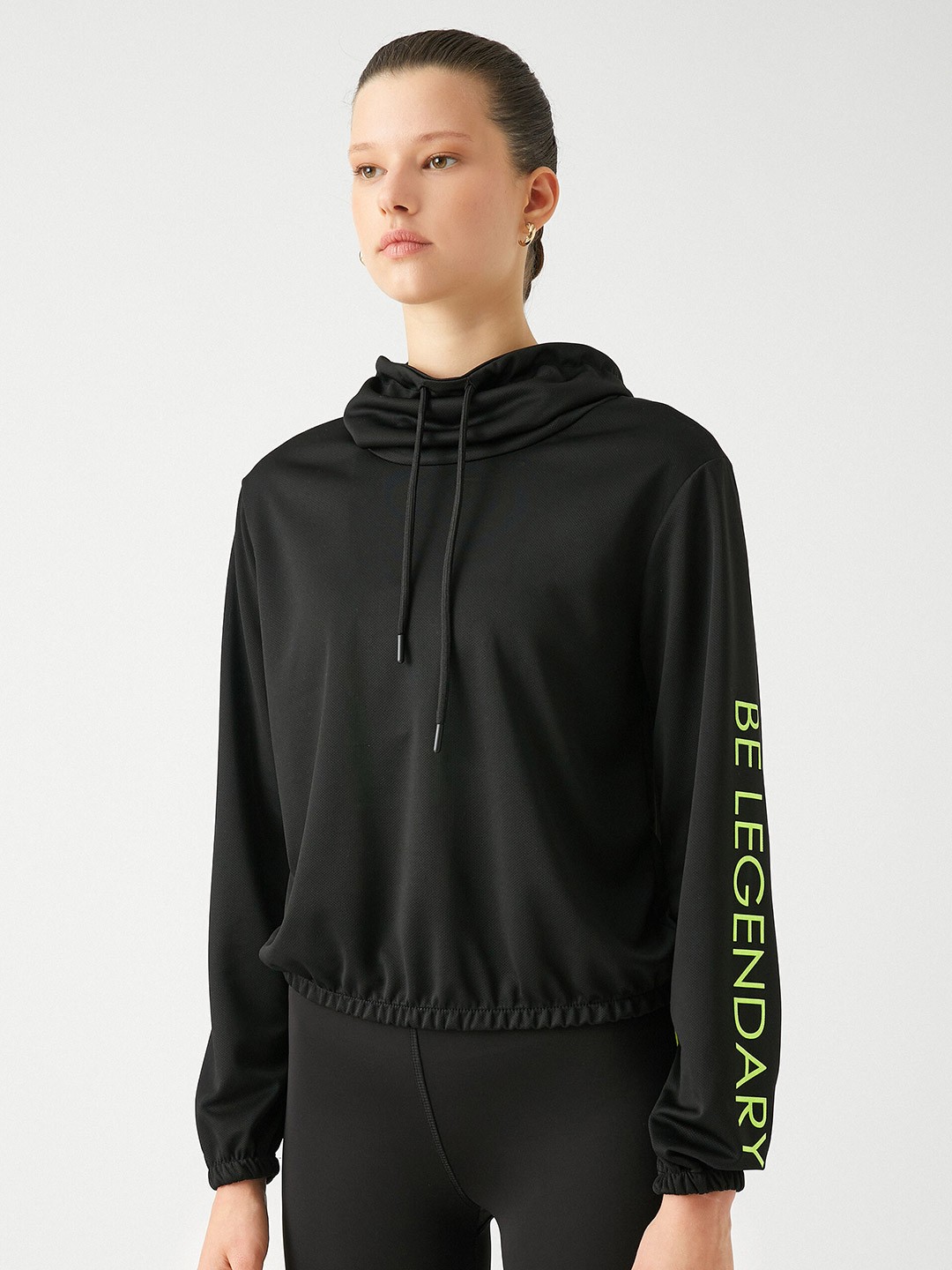 

Koton Typography Printed Hooded Neck Long Sleeve Pullover Sweatshirt, Black