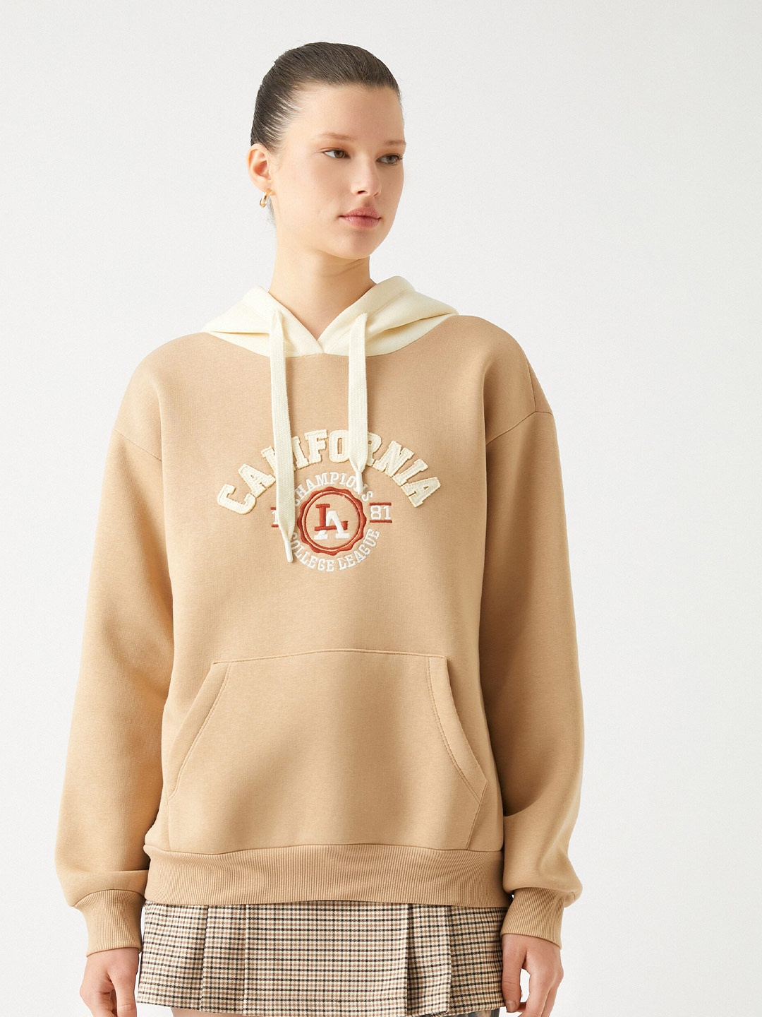 

Koton Typography Printed Hooded Pullover, Beige