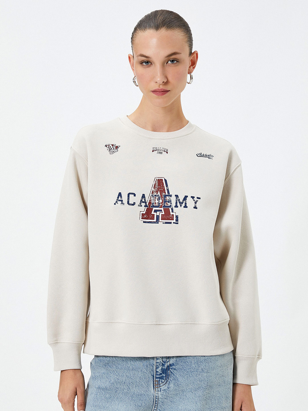 

Koton Printed Round Neck Sweatshirt, Cream