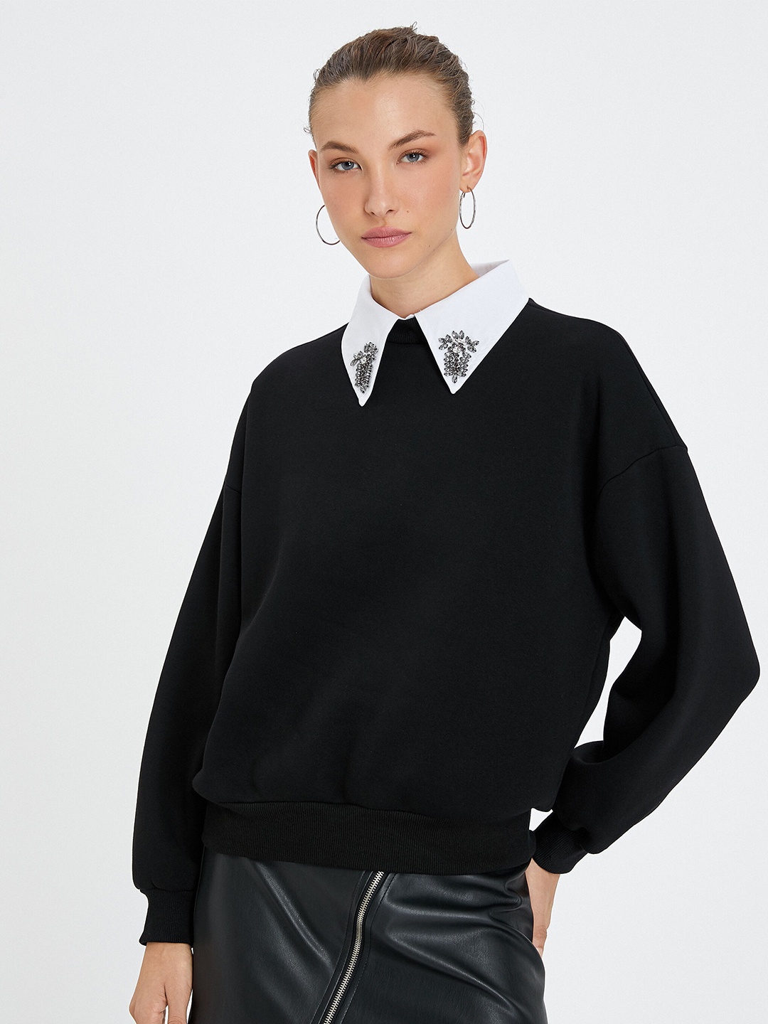 

Koton Shirt Collar Long Sleeves Pullover, Black