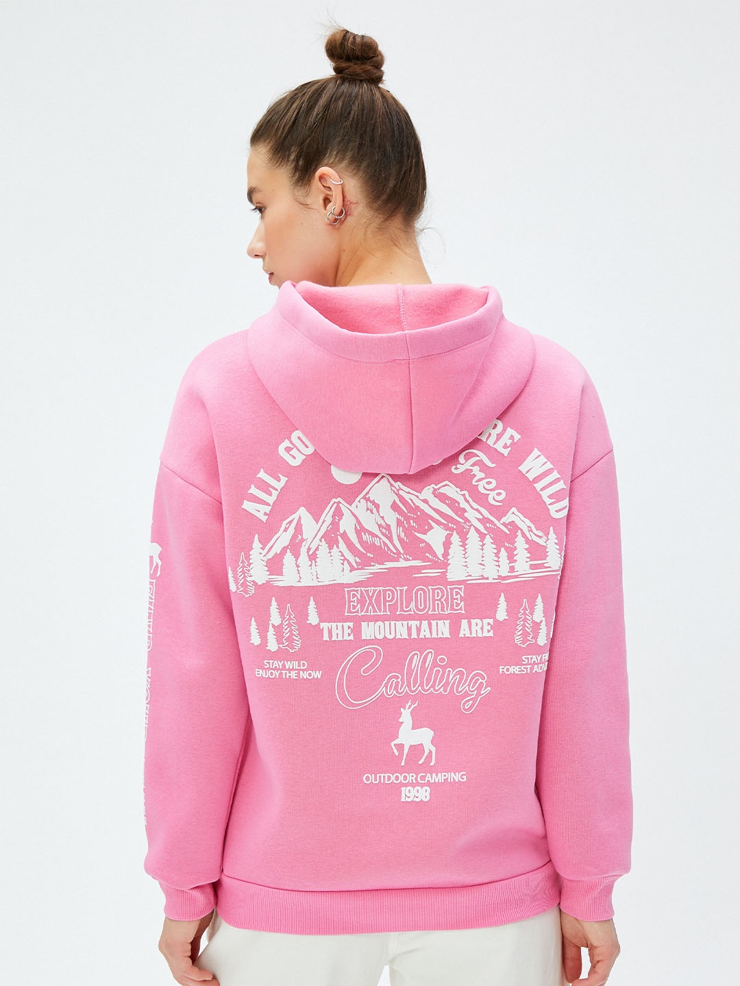 

Koton Typography Printed Hooded Drop Shoulder Pullover, Pink