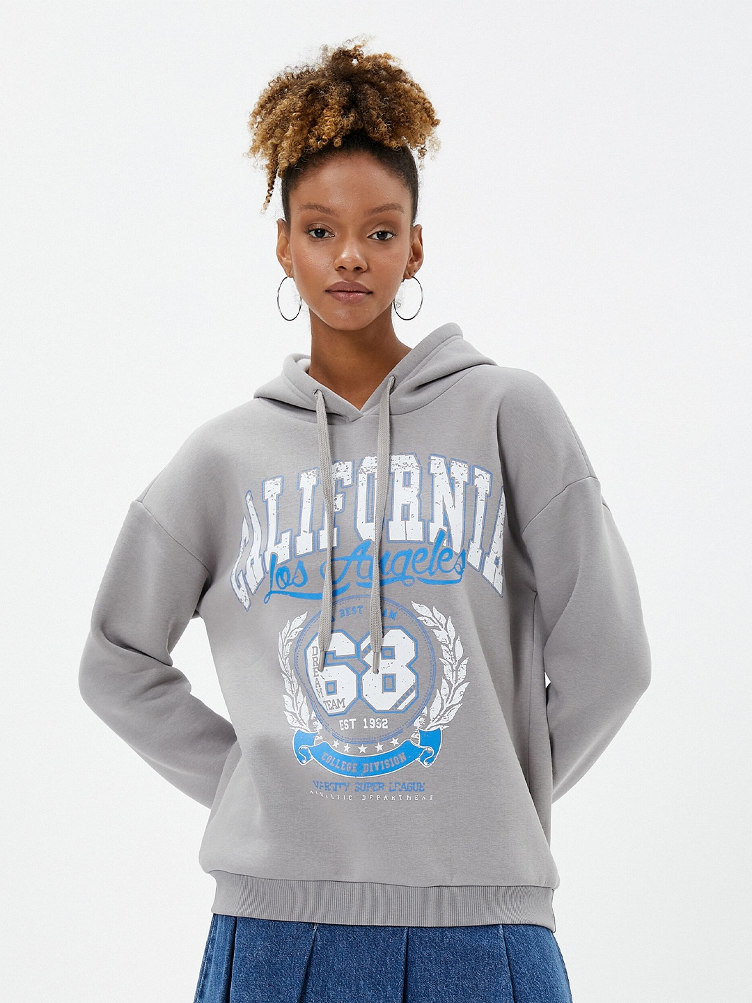 

Koton Typography Printed Hooded Pullover Sweatshirt, Grey