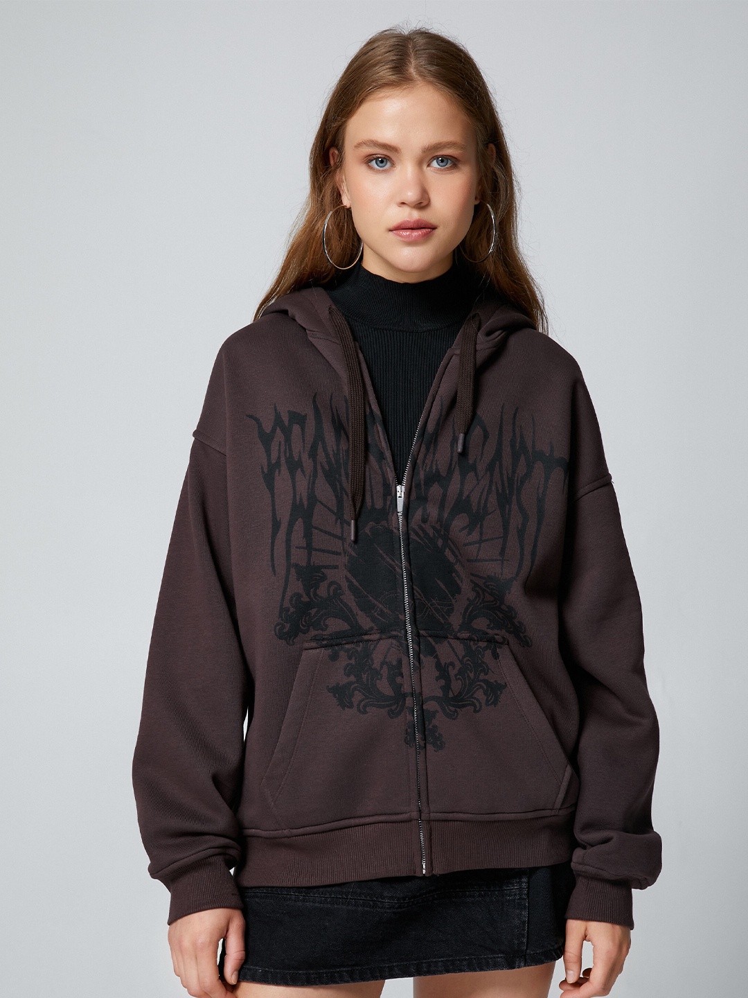 

Koton Typography Printed Hooded Pullover Sweatshirt, Brown