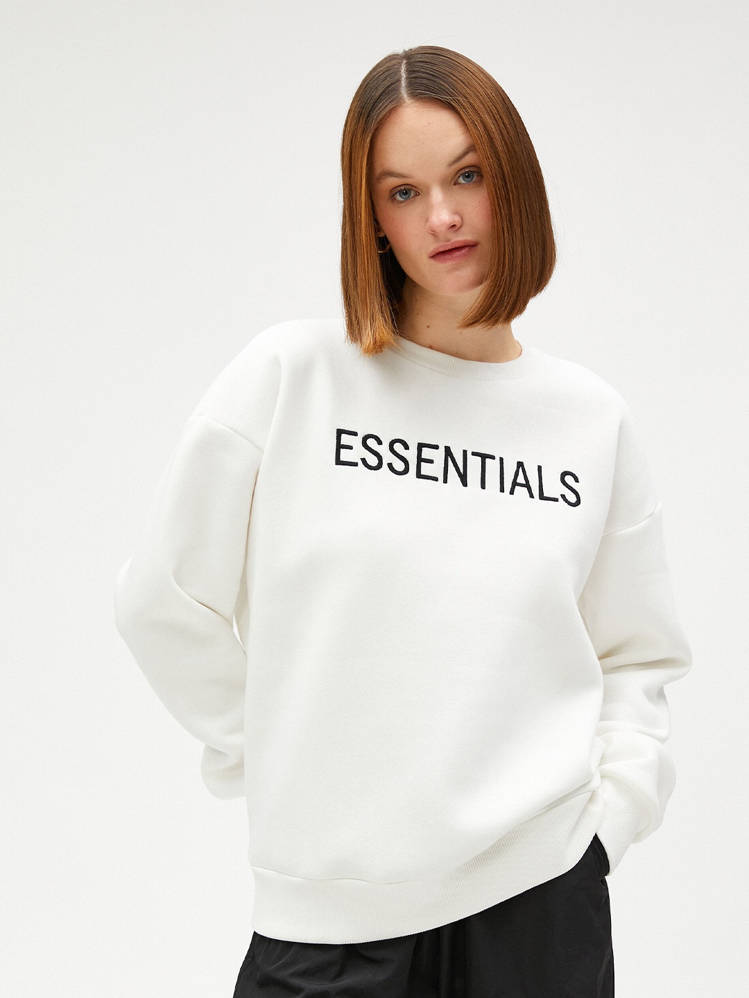 

Koton Typography Printed Drop Shoulder Sleeves Pullover, White
