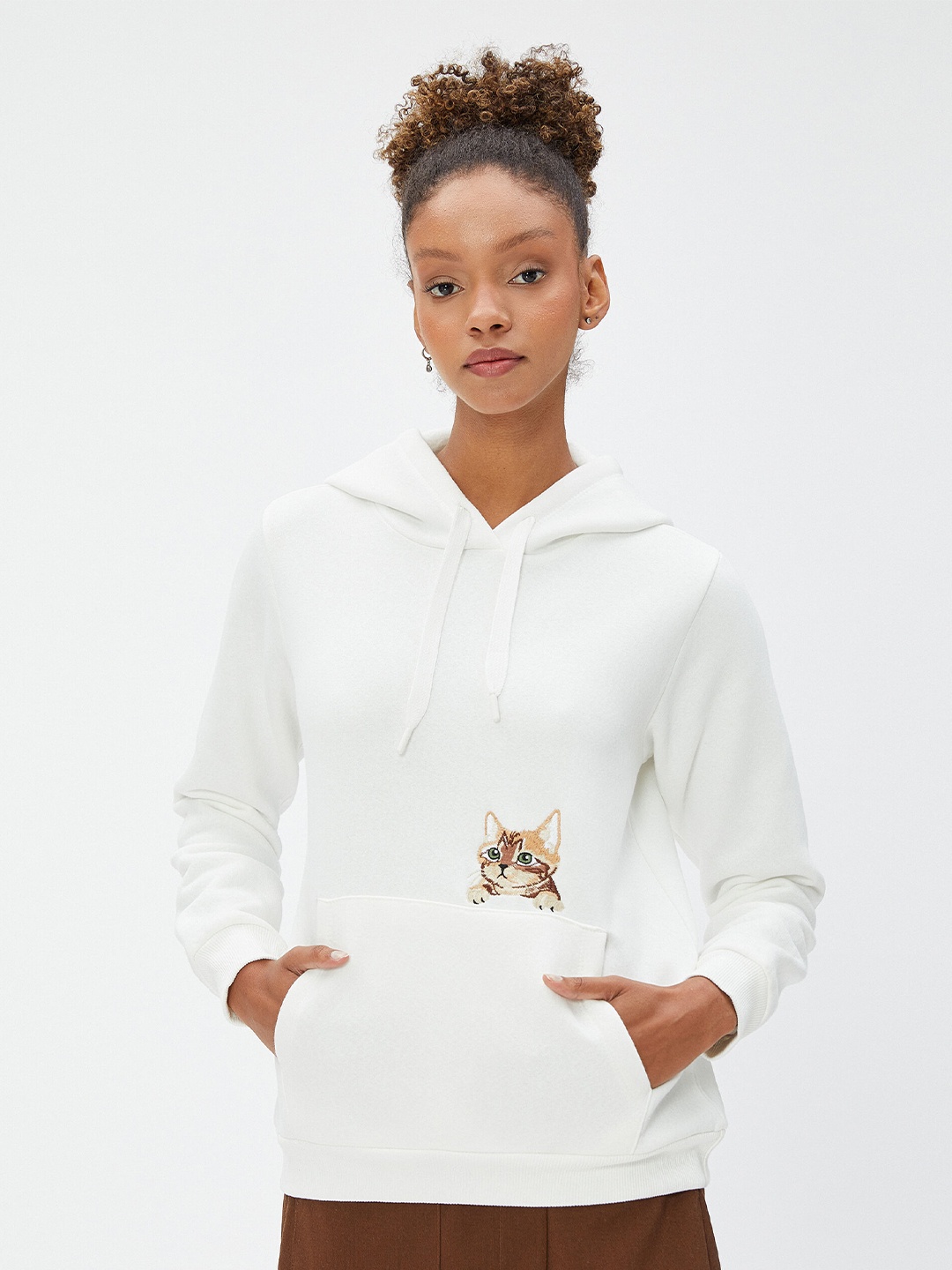 

Koton Graphic Embroidered Hooded Sweatshirt, White