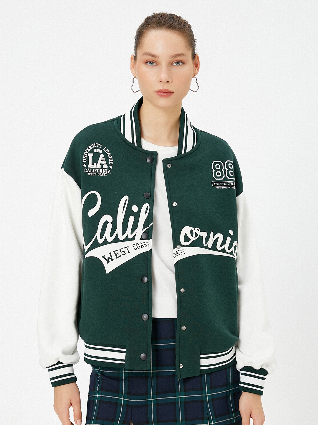 

Koton Printed Varsity Jacket, Green