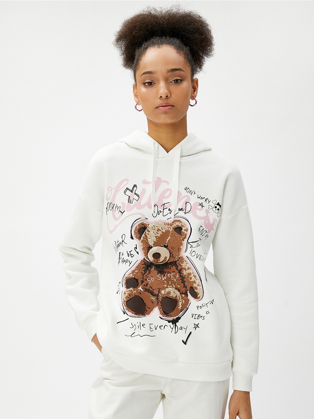 

Koton Printed Hooded Sweatshirt, White