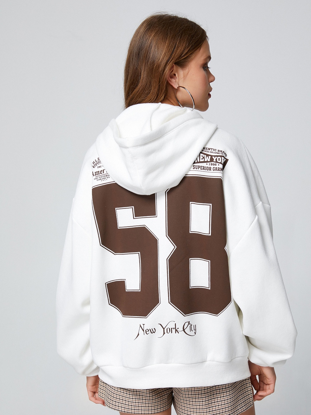 

Koton Alphanumeric Printed Long Sleeves Hooded Front-Open Sweatshirt, White