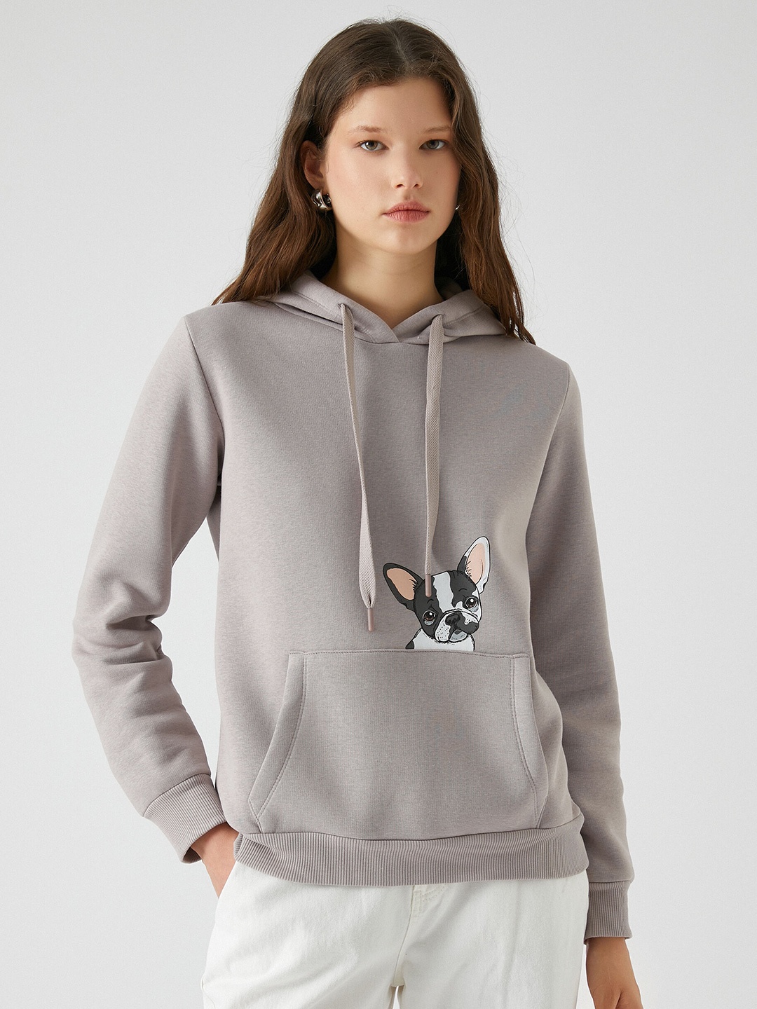 

Koton Hooded Ribbed Hem Pullover, Grey