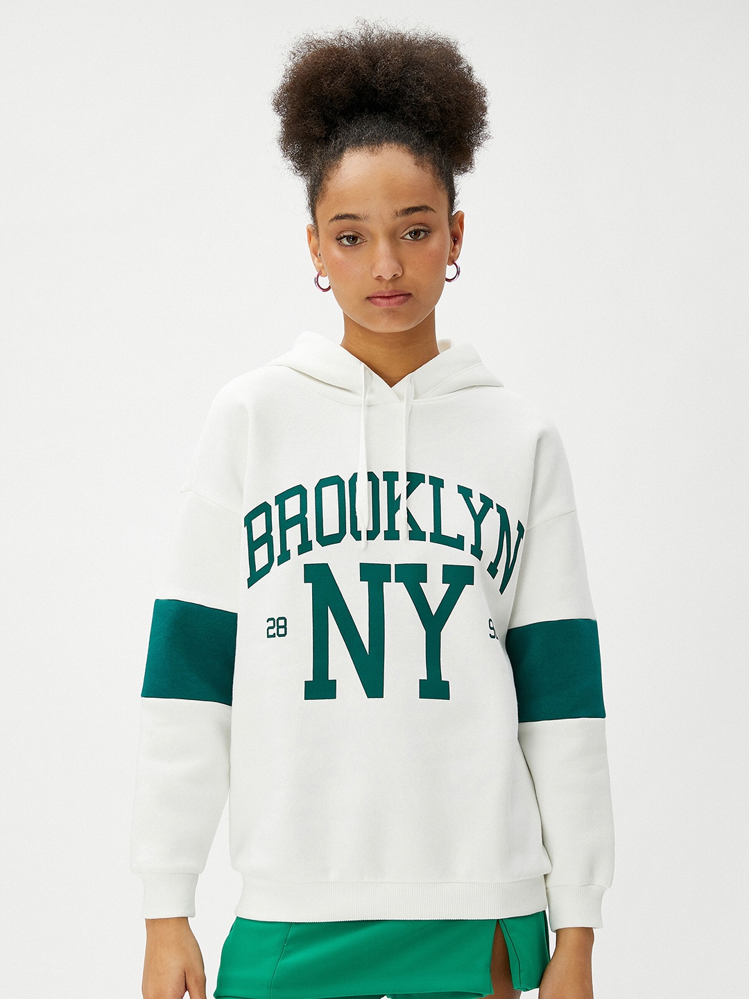

Koton Typography Printed Hooded Drop Shoulder Pullover, White