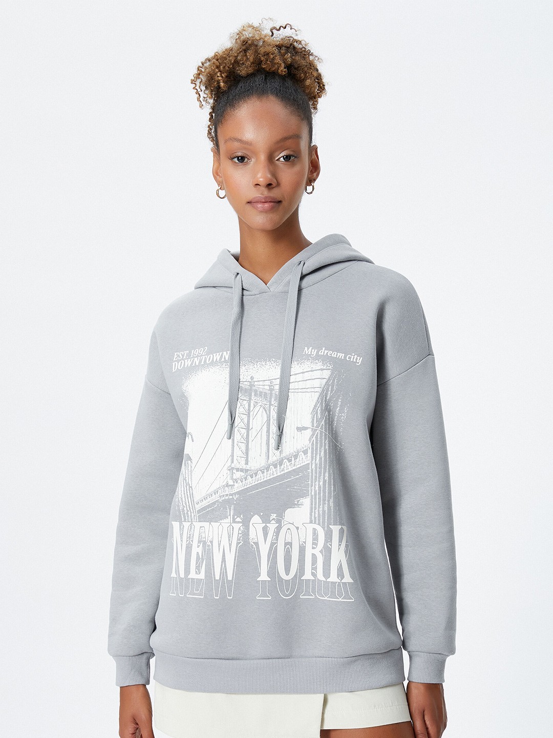 

Koton Printed Hooded Sweatshirt, Grey