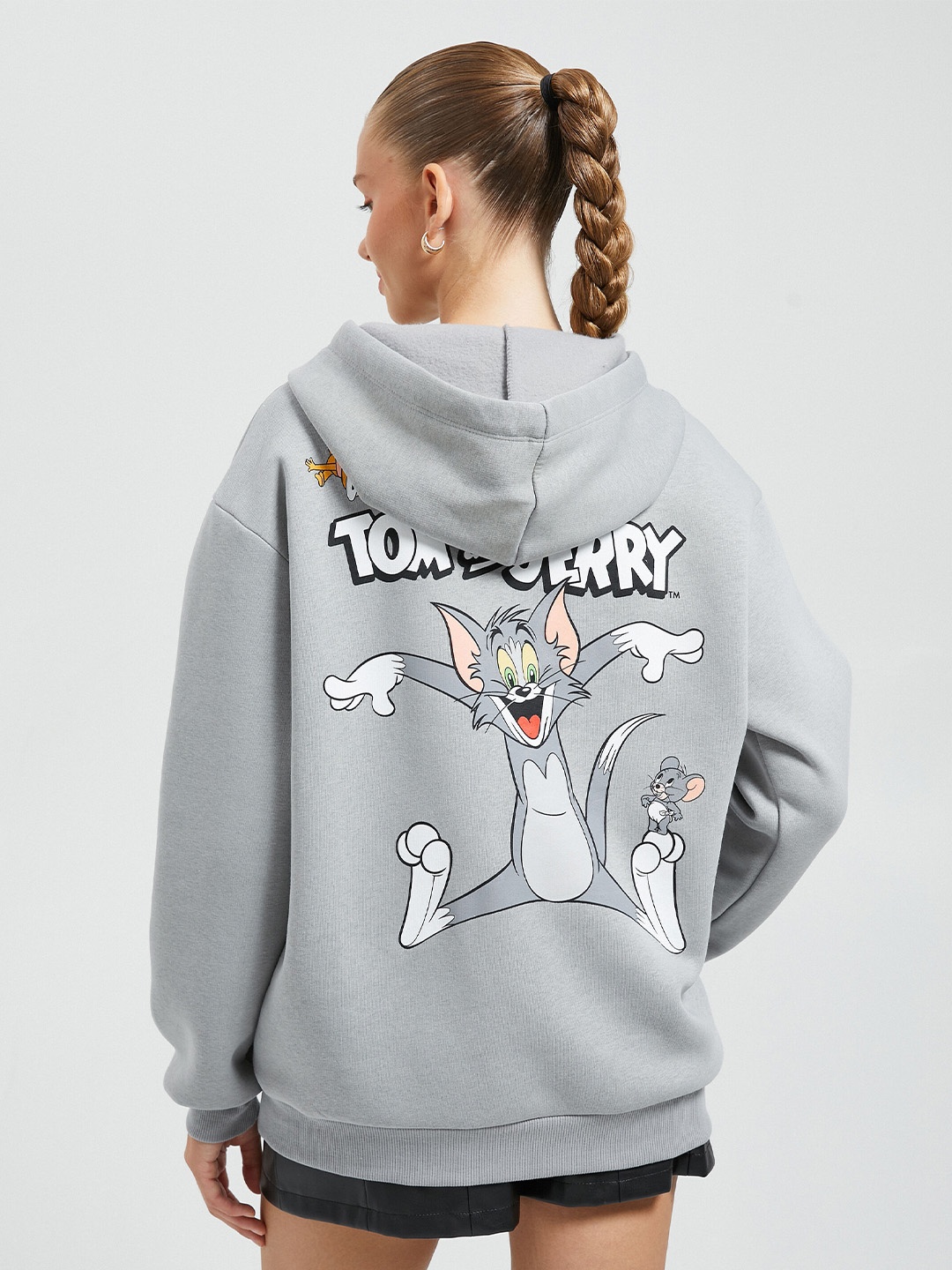

Koton Tom & Jerry Printed Oversized Hooded Sweatshirt, Grey