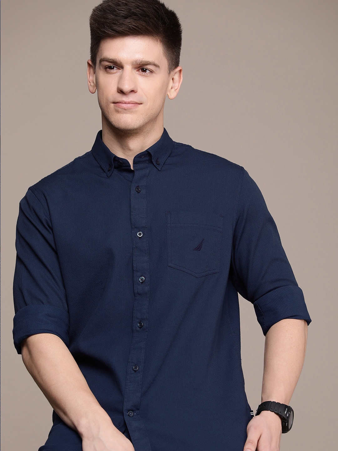 

Nautica Men Pure Cotton Classic Fit Casual Shirt, Navy blue