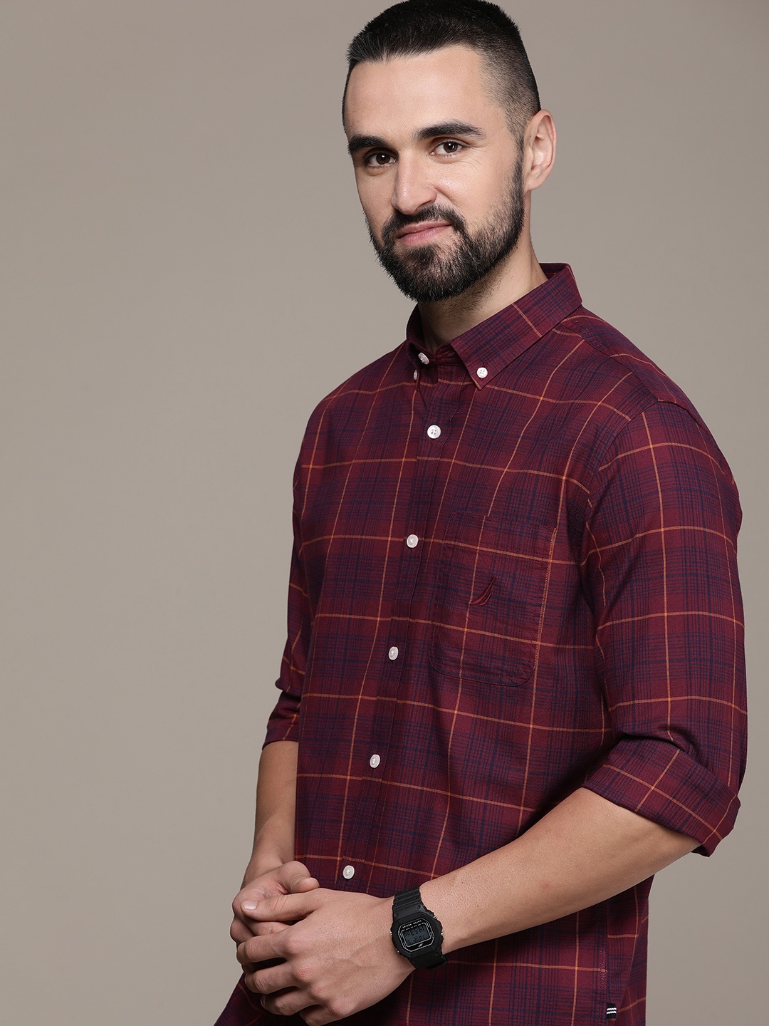 

Nautica Classic Fit Opaque Checked Casual Shirt, Maroon