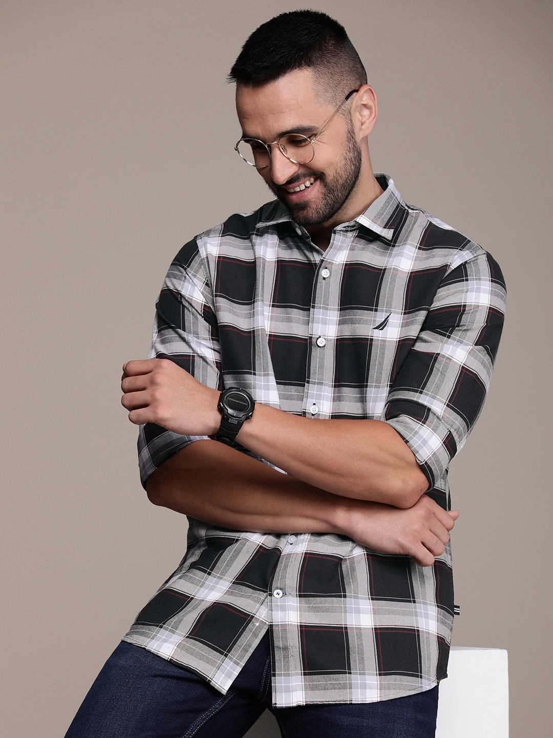 

Nautica Pure Cotton Classic Checked Casual Shirt, Black