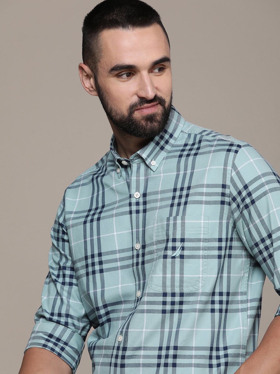 

Nautica Pure Cotton Checked Casual Shirt, Green