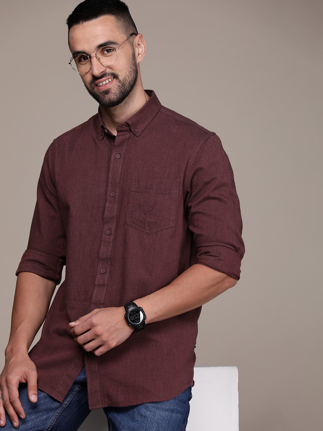 

Nautica Pure Cotton Classic Fit Opaque Casual Shirt, Maroon