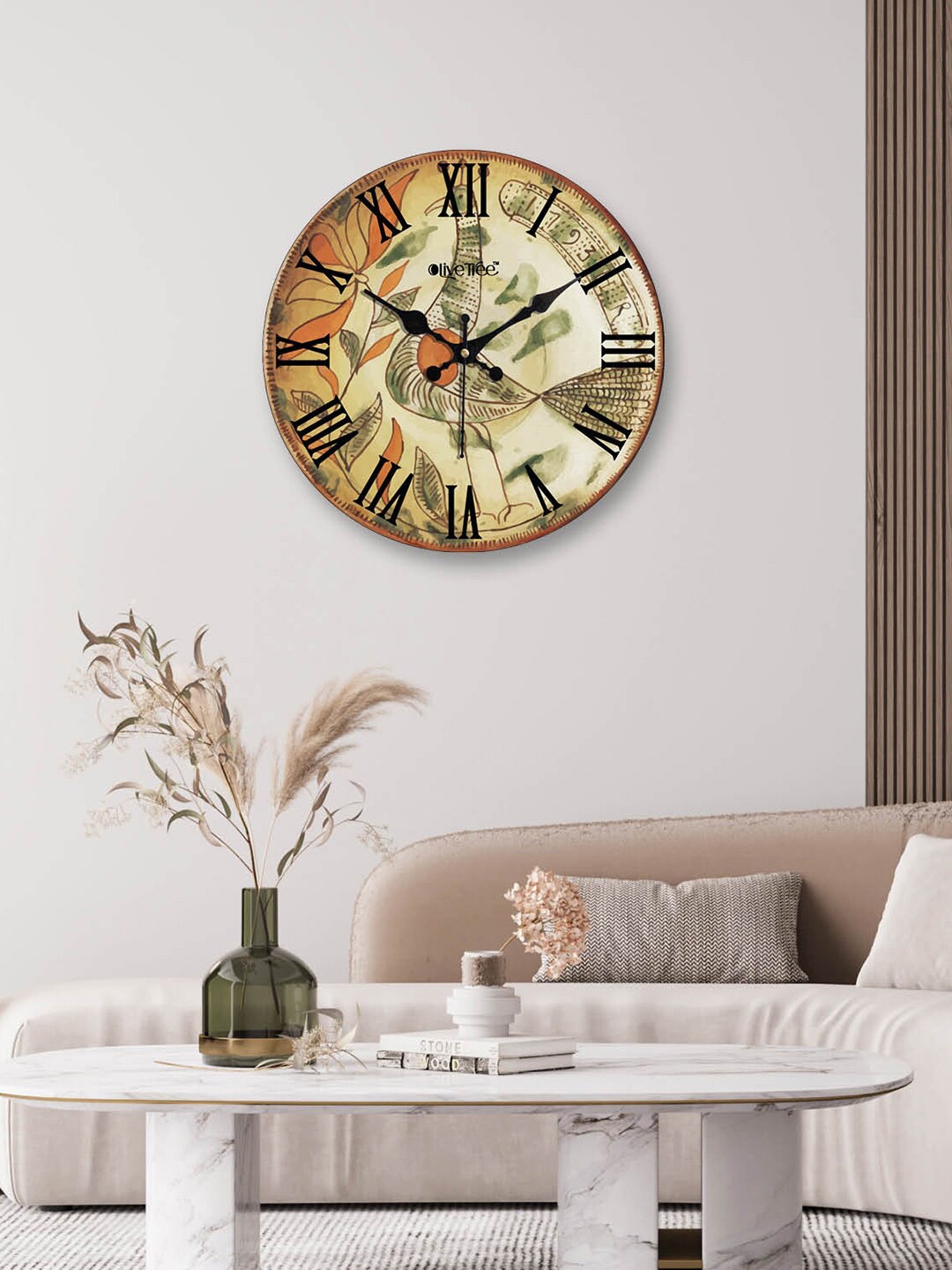 

OLIVE TREE Brown & Black Printed Round Shape Contemporary Analogue Wall Clock