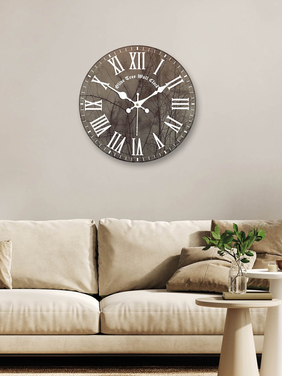 

OLIVE TREE Brown & White Printed Contemporary Analogue Wooden Round Wall Clock